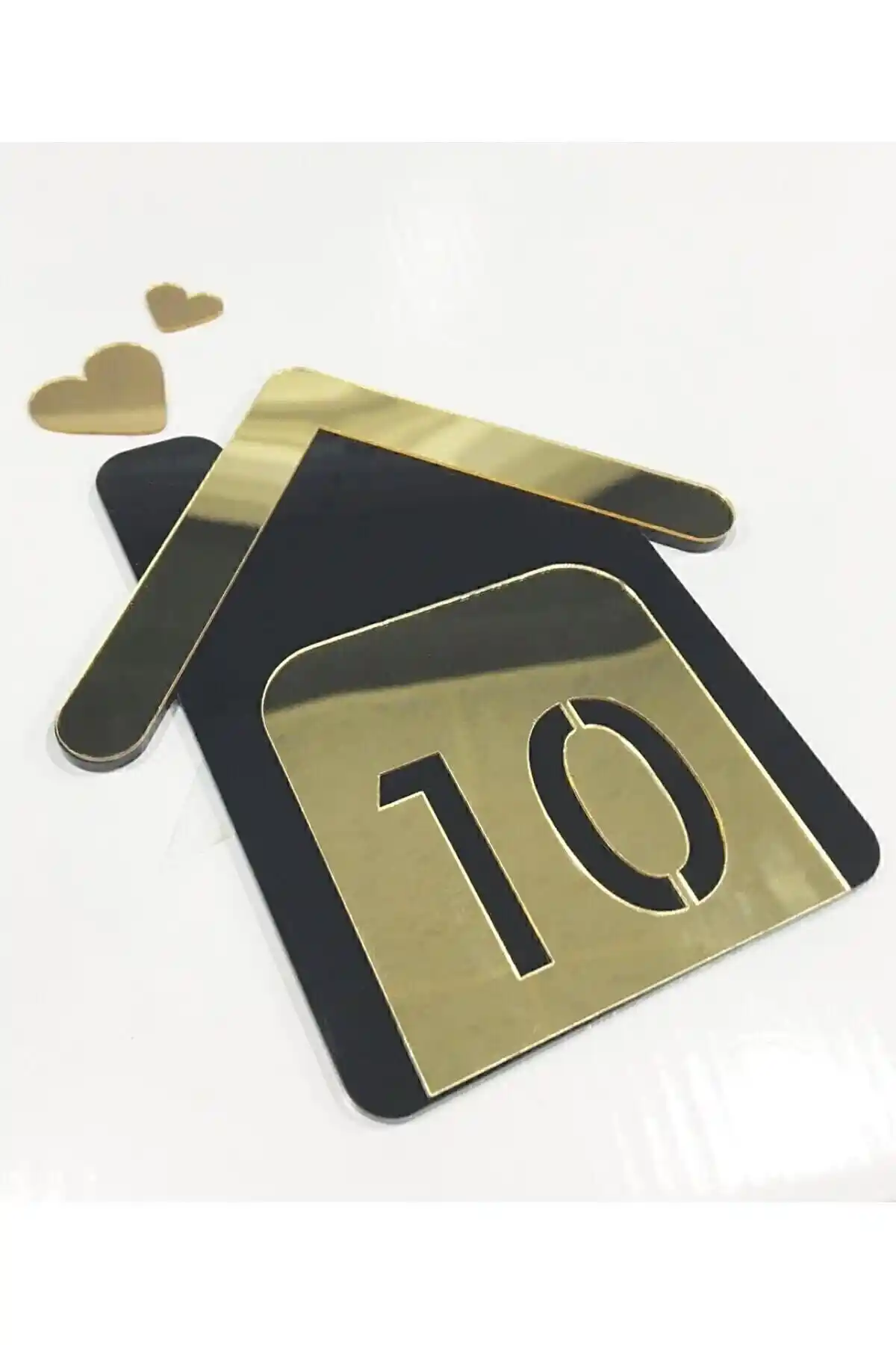 Modern Siyah Ahşap ve Altın Aynalı Pleksi Kapı Numarası Dekoratif Çözüm