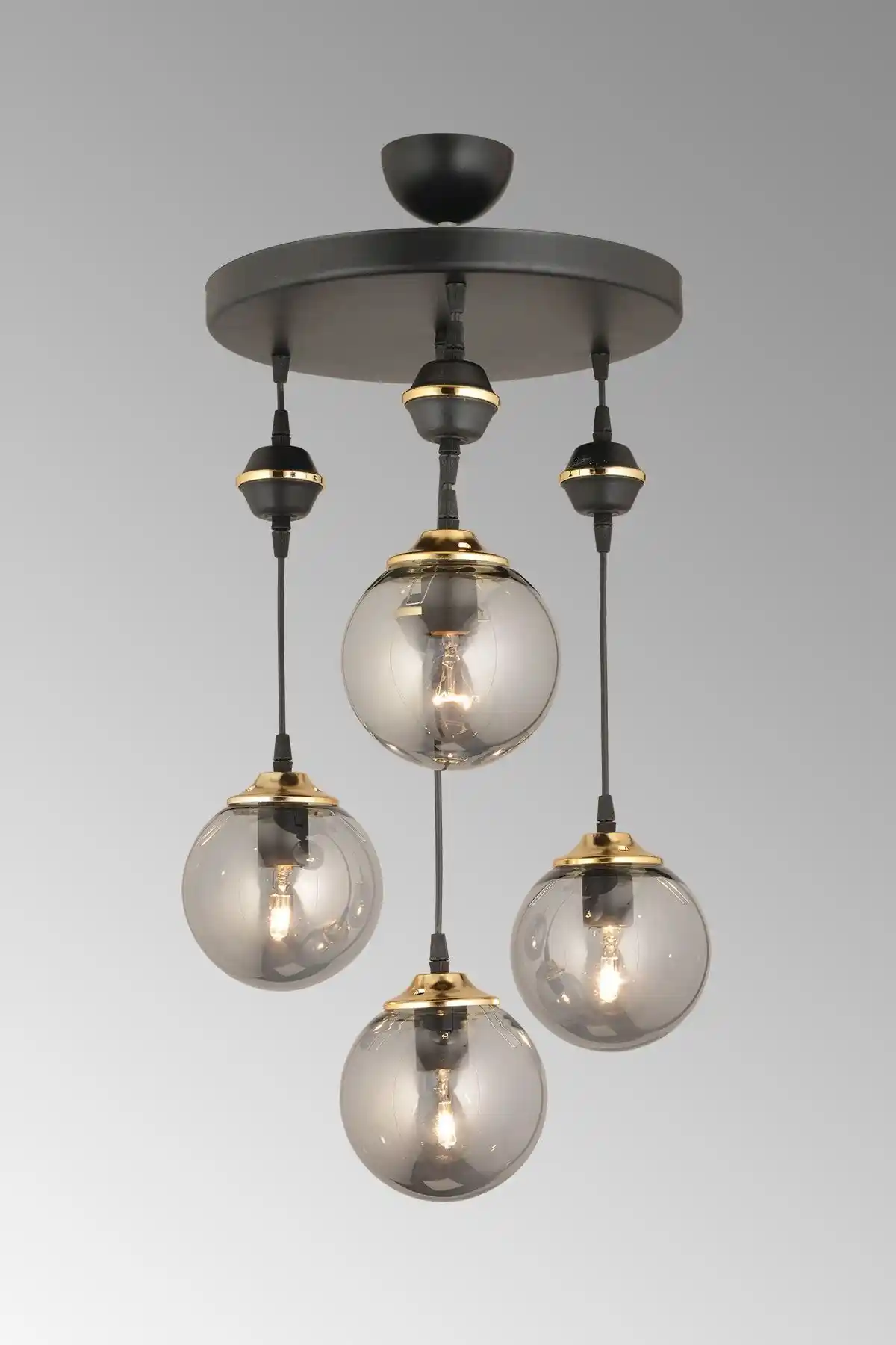 Modern Siyah Füme Camlı Avize - Şık ve Ayarlanabilir İç Mekan Aydınlatması