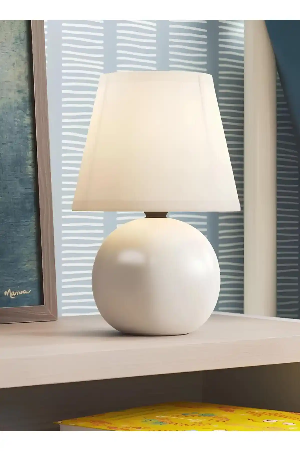 Modern Tasarımlı Burenze Dennis Beyaz Krem Şapka Abajur İç Mekan Dekorasyonu İçin Uygun