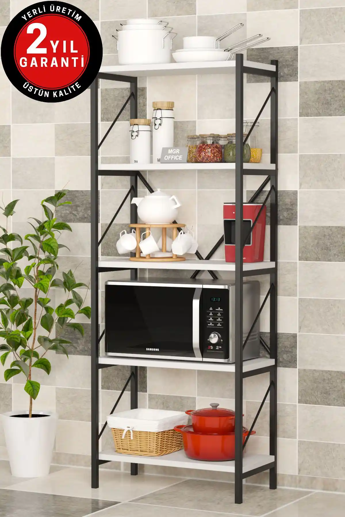 Modern ve Dayanıklı Metal Mutfak Düzenleyici 5 Raflı Beyaz Tasarım