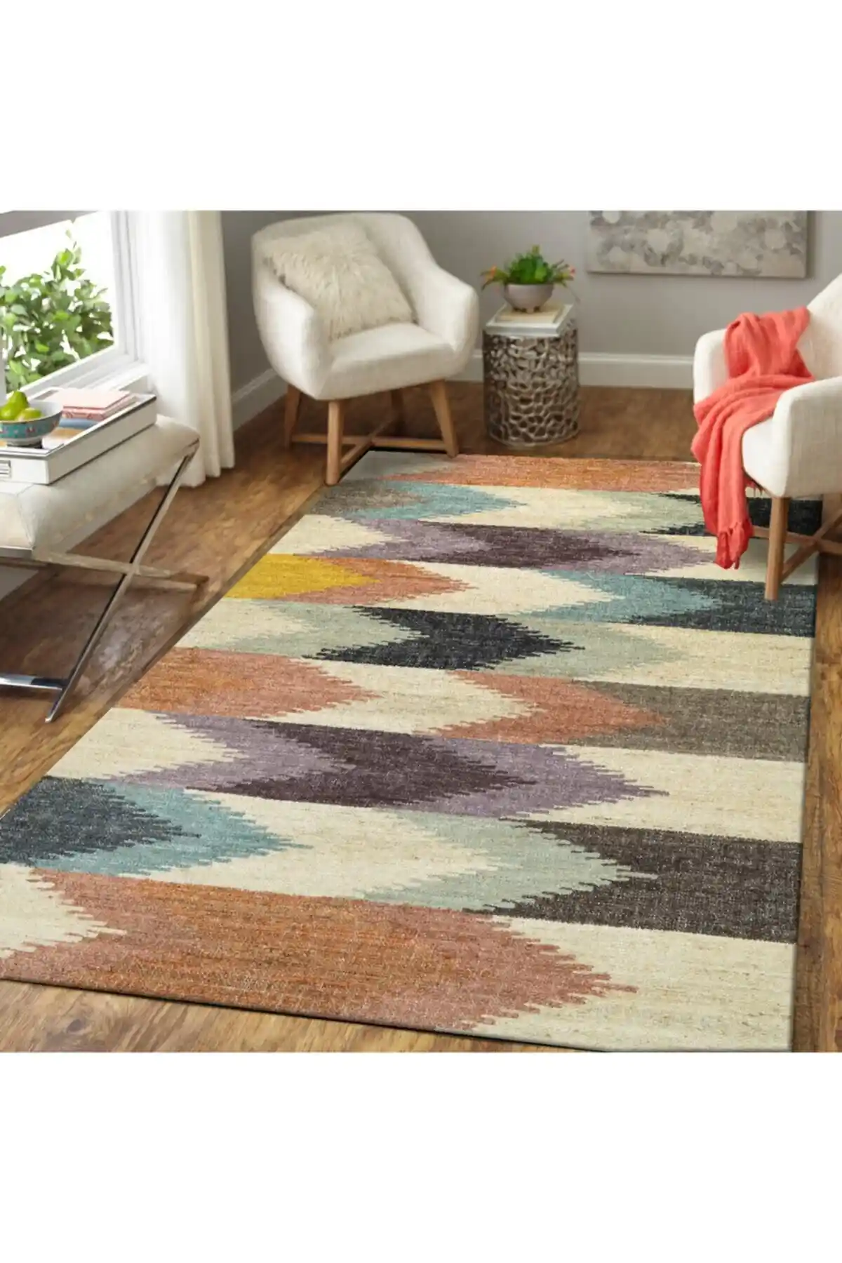 Modern ve Dayanıklı Süngerli Etnik Klim Desenli Halı Örtüsü 200x290 cm