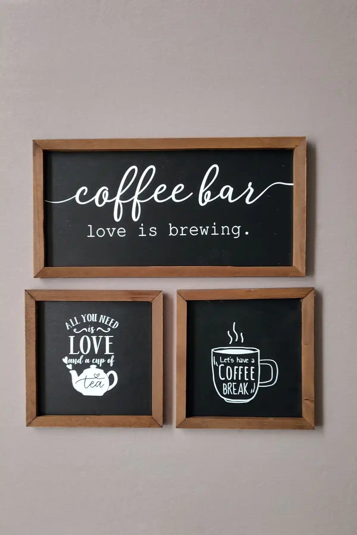 Modern ve Şık Ahşap Mutfak ve Kahve Köşesi Dekorasyon Seti 3 Parça