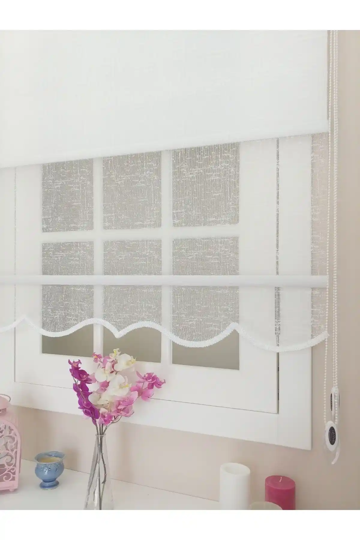 Modern ve Şık Beyaz Stor Perde Çiftli Sistem Örme İç Mekan Dekorasyonu İçin Uygun