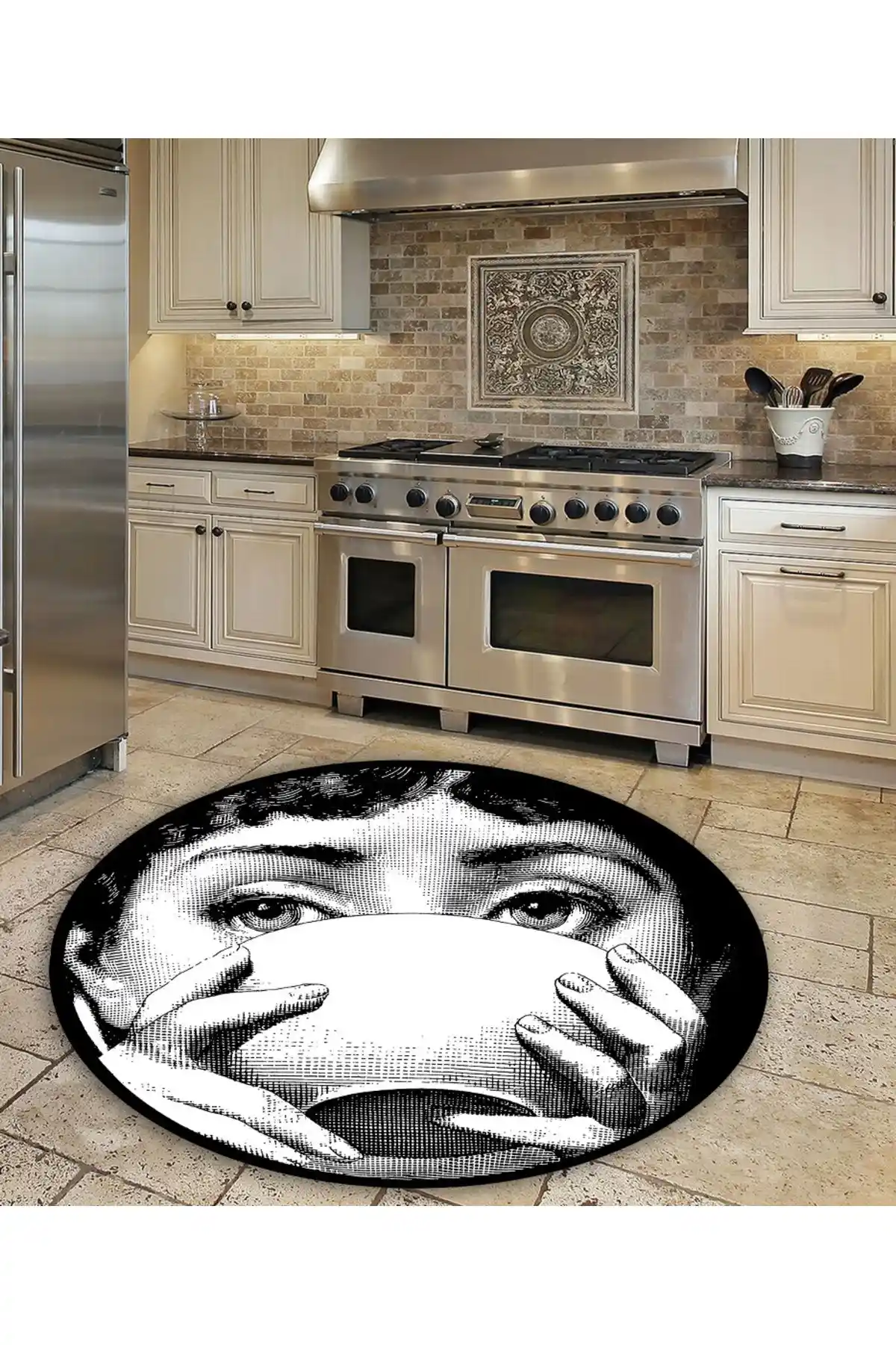 Modern ve Şık Eco Concept Pop-art Desenli Mutfak Halısı 120x120 cm