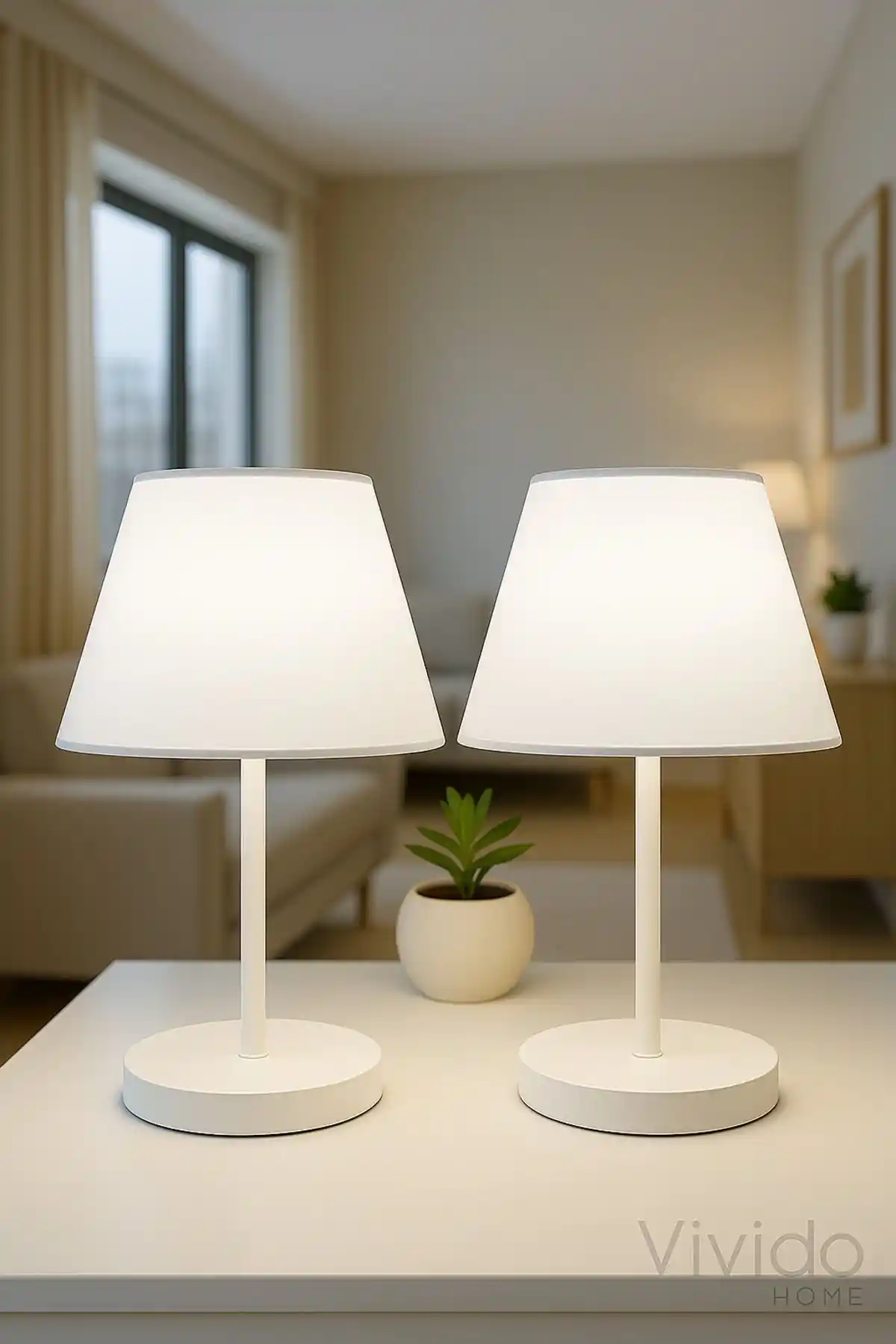 Modern ve Şık Vivido Beyaz Abajur Yatak Odası Dekorasyonuna Zarif Dokunuş