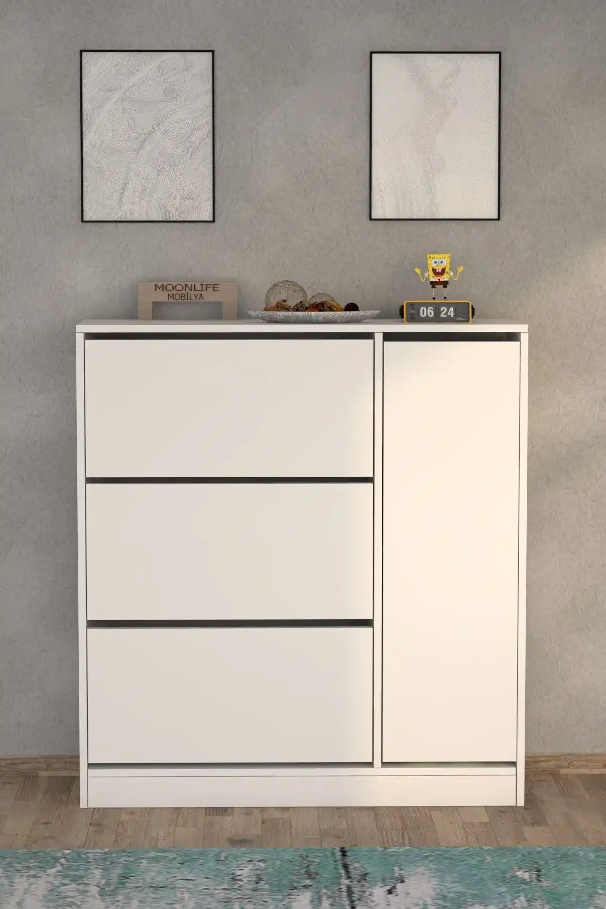 Moonlife Milano 3 Kapaklı Kayar Raflı Ayakkabılık Modern ve Şık Depolama Çözümü