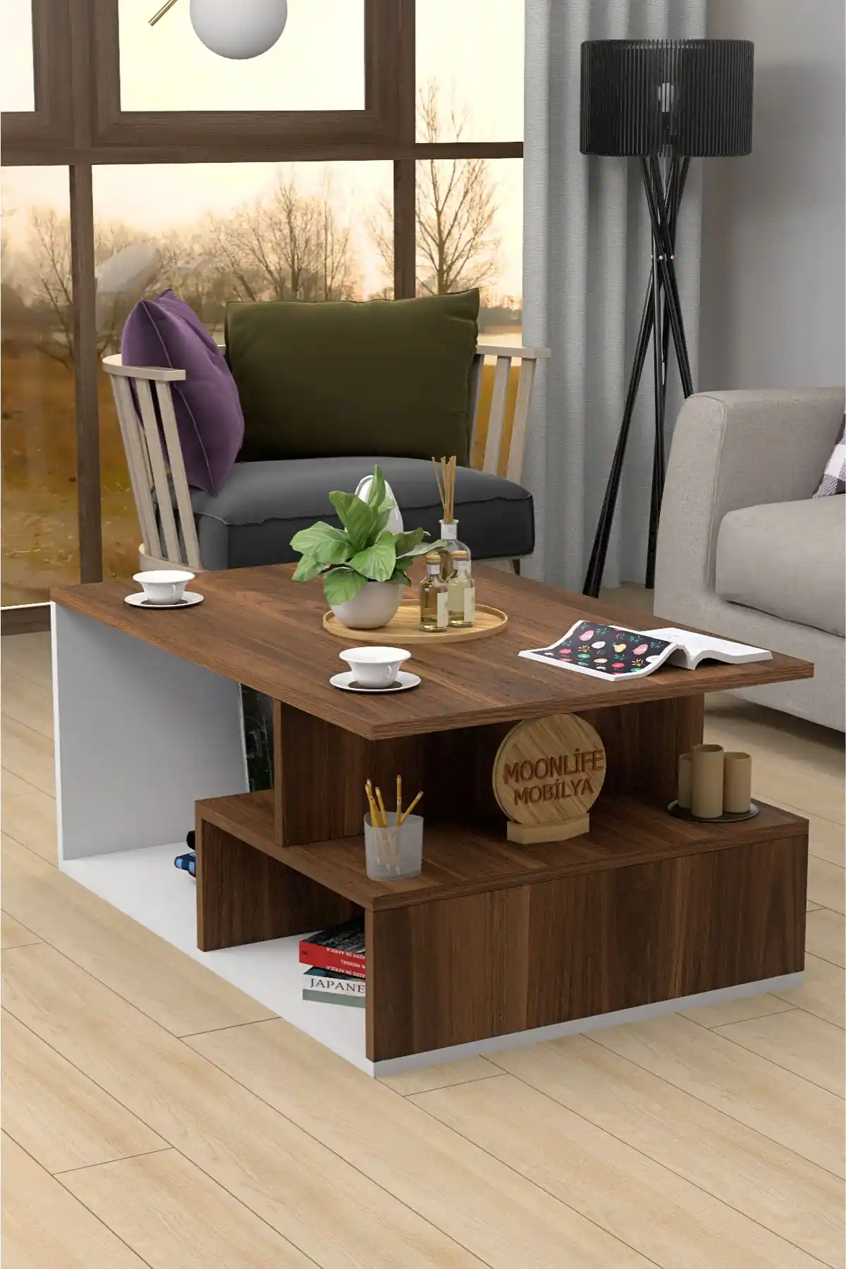 Moonlife Sedef Orta Sehpa Beyaz Ceviz Modern Tasarım ve Kullanım Kolaylığıyla Öne Çıkıyor