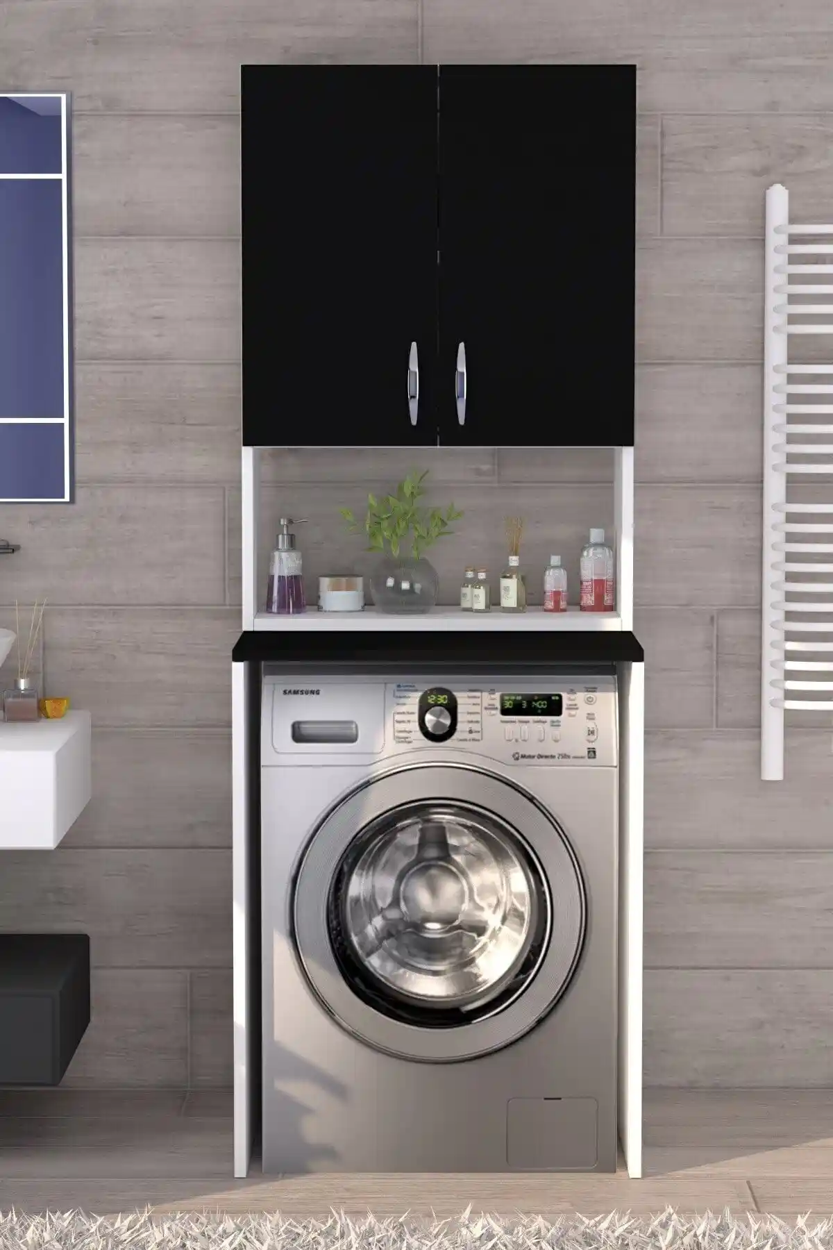 Moonlife Üst Dolaplı Çok Amaçlı Çamaşır Makinesi Dolabı Modern ve Şık Tasarım Çözümü