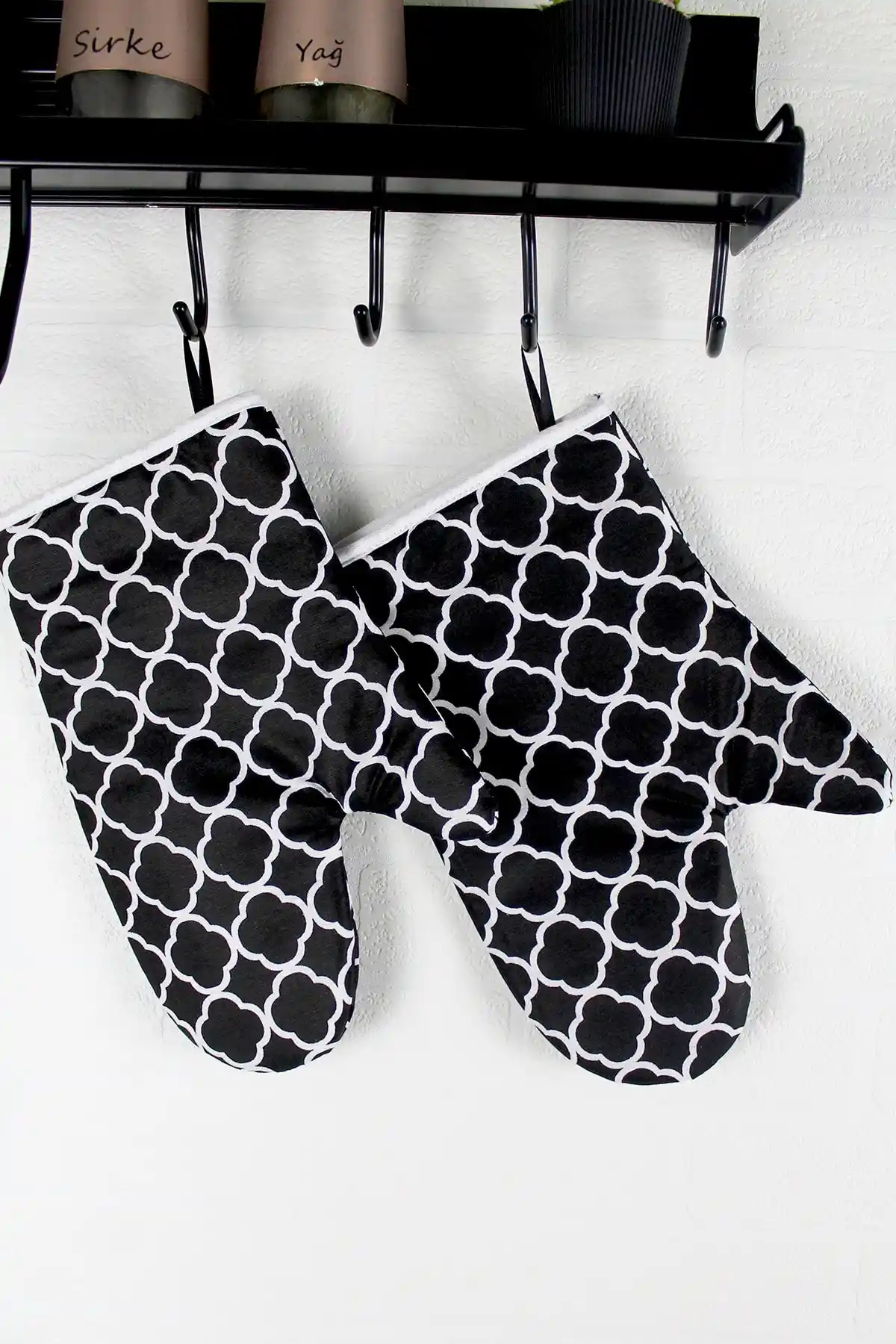 Morlay 2'li Isıya Dayanıklı Mutfak Fırın Eldiven Seti ve Siyah Halka