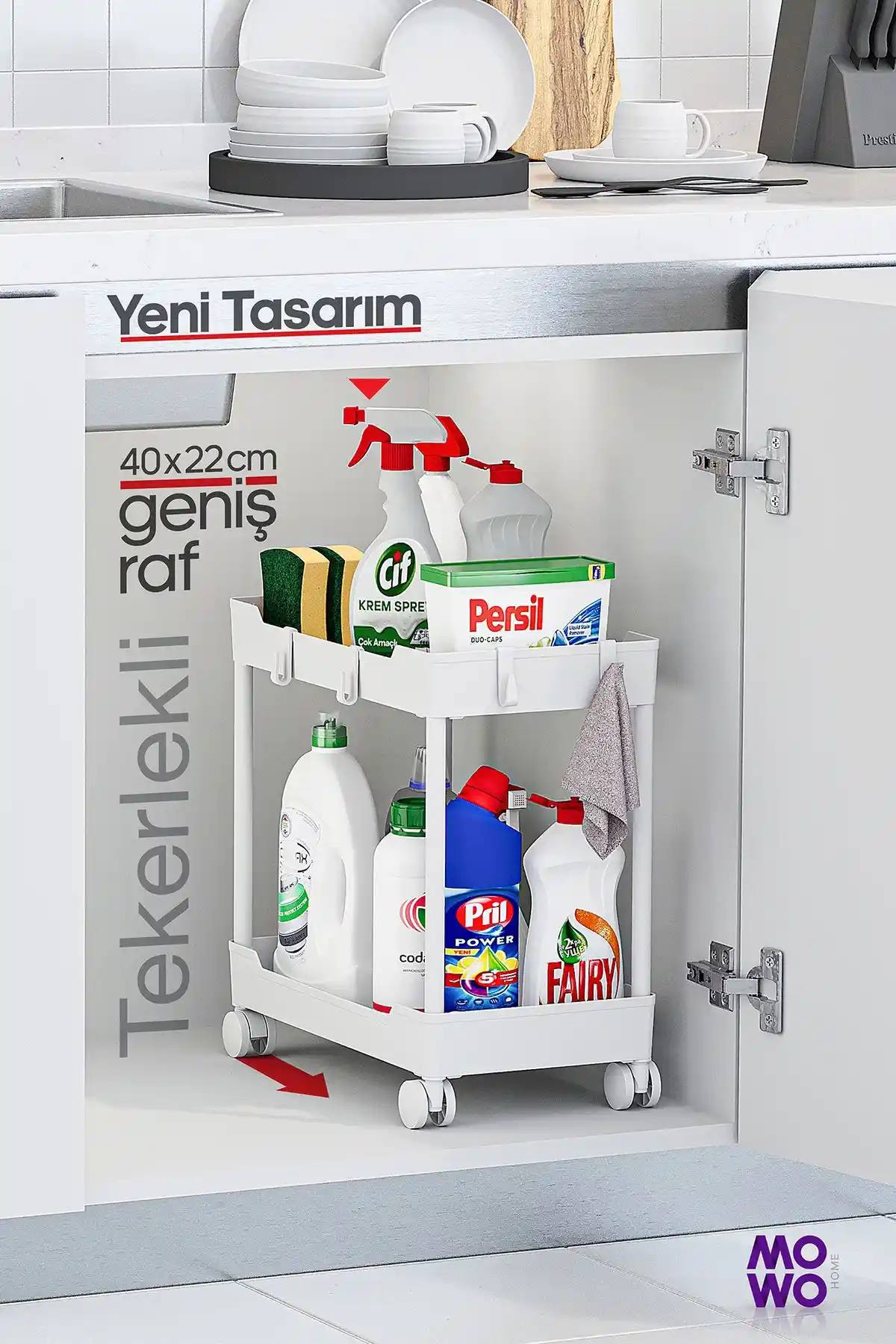 Mowo Home 2 Katlı Tekerlekli Düzenleyici Raf ile Evde Pratik ve Şık Depolama Çözümü