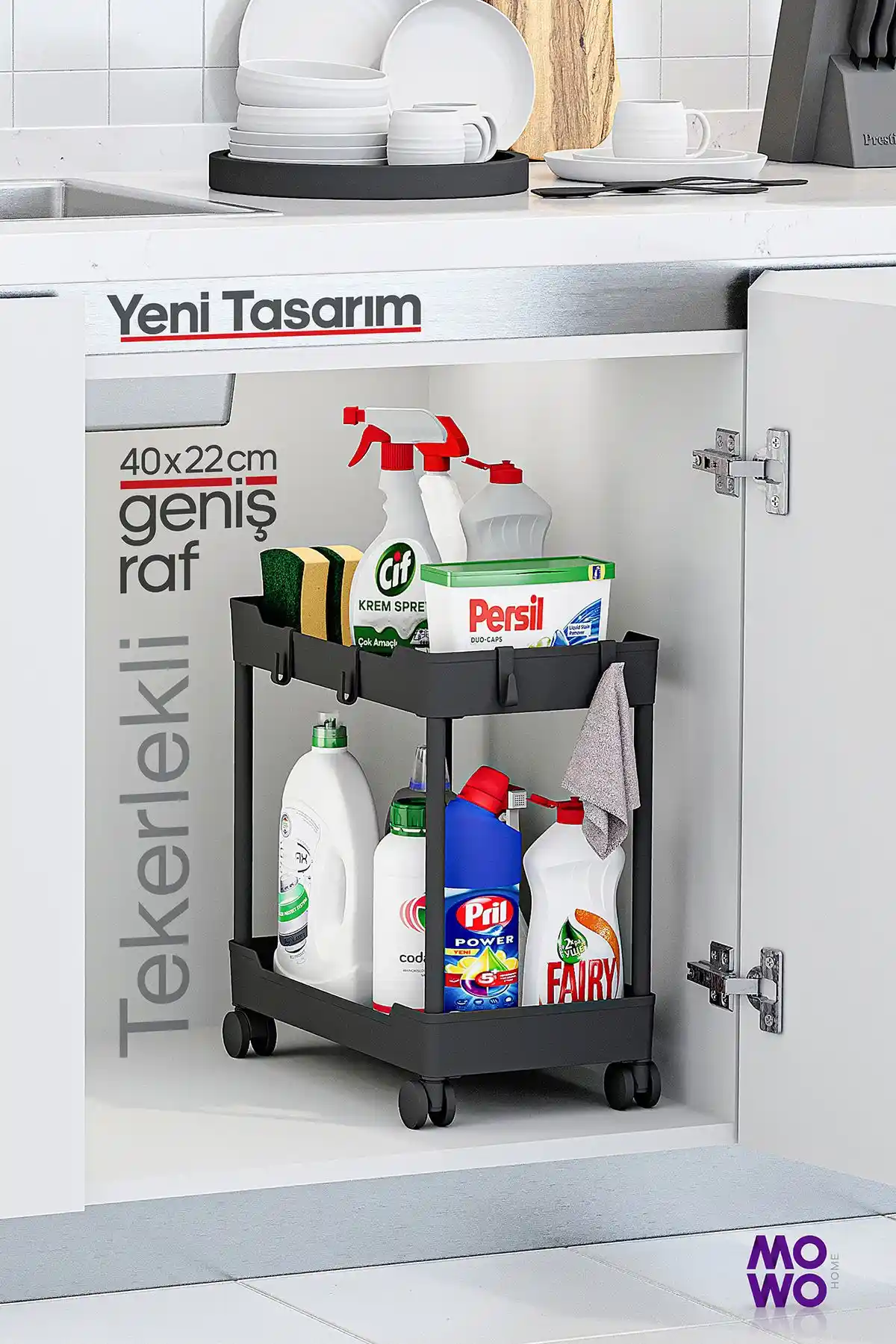 Mowo Home 2 Katlı Tekerlekli Raf: Fonksiyonel ve Şık Ev Düzenleme Çözümü