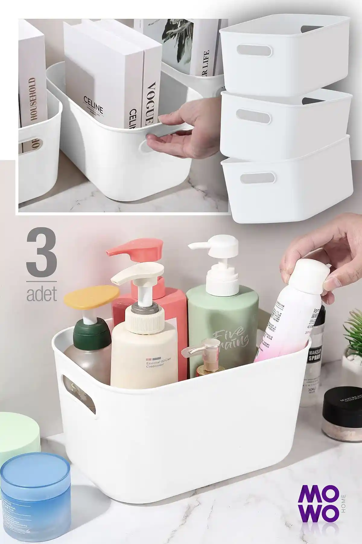 Mowo Home Alegra 3.5 Lt Beyaz Çok Amaçlı Ev Düzenleyici Seti Günlük Kullanım İçin Uygun