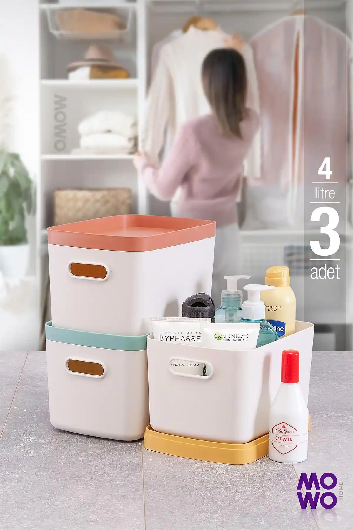 Mowo Home Alegra 3'lü 4 Litre Krem Çok Amaçlı Dolap İçi Düzenleyici Seti