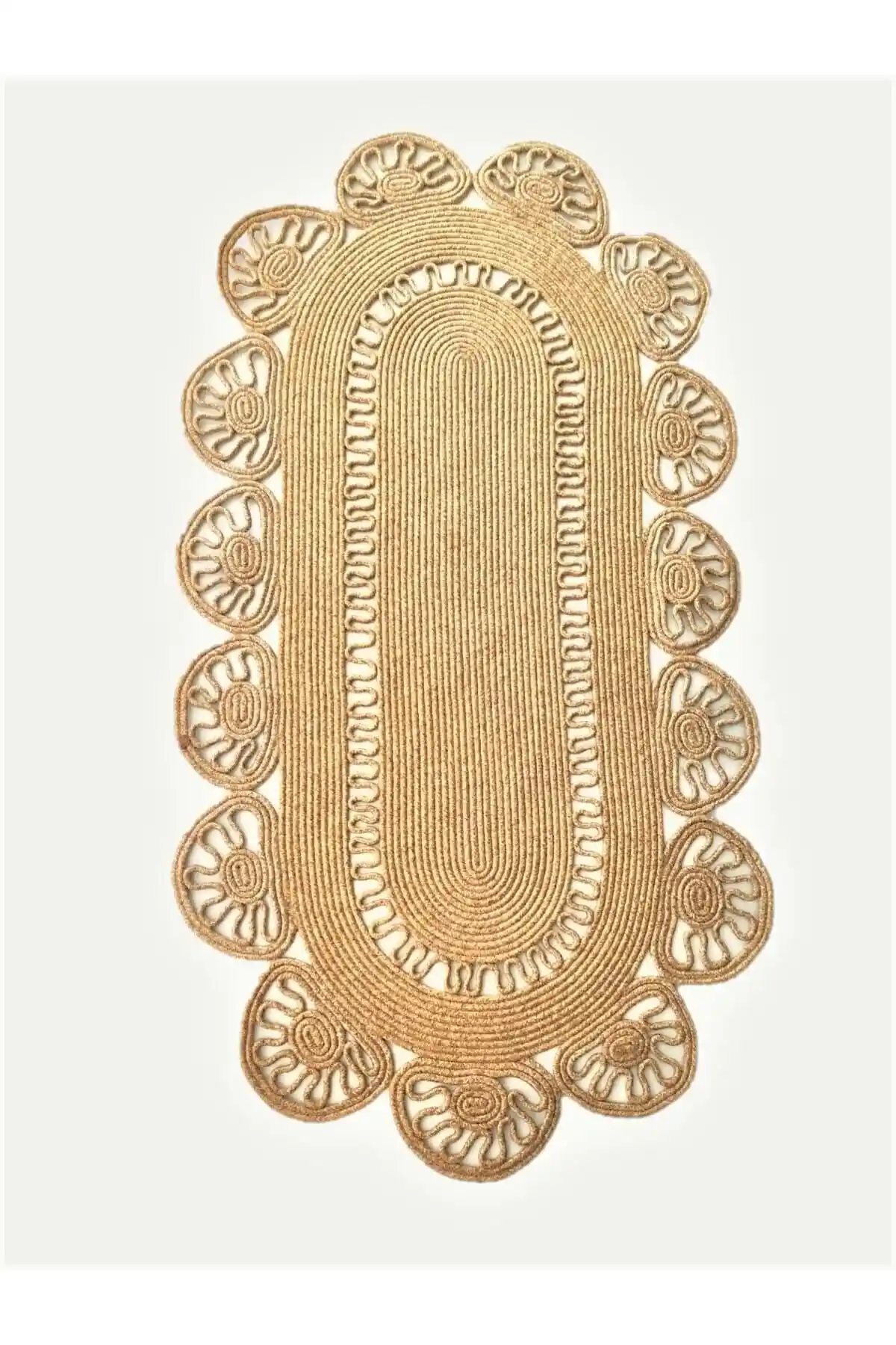 MUGG LIFE Jüt Hasır El Dokuma Oval Halı Modern ve Doğal Tasarım Özel Ürün