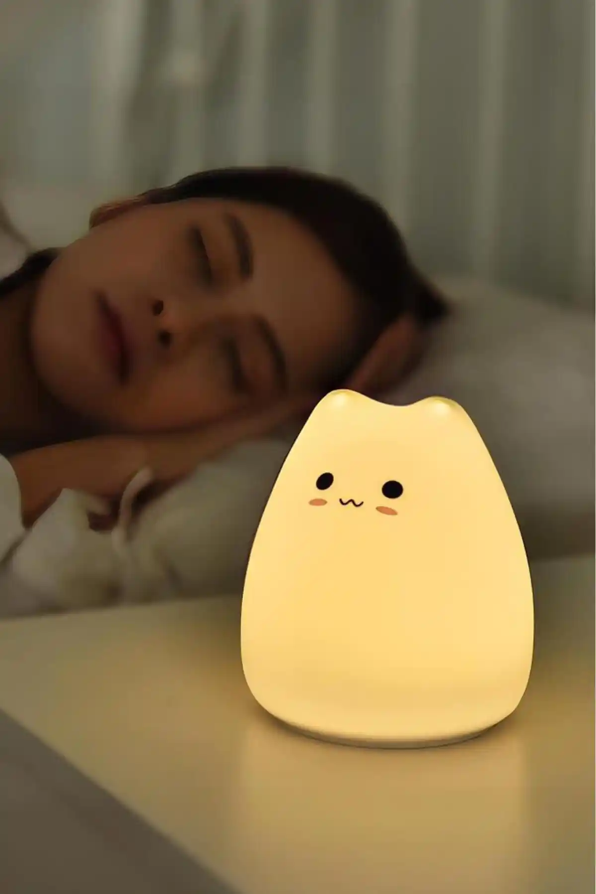 MUJGAN Kedi Şekilli Dokunmatik Renk Değiştiren Gece Lambası Çocuk ve Yetişkinler İçin Uygun