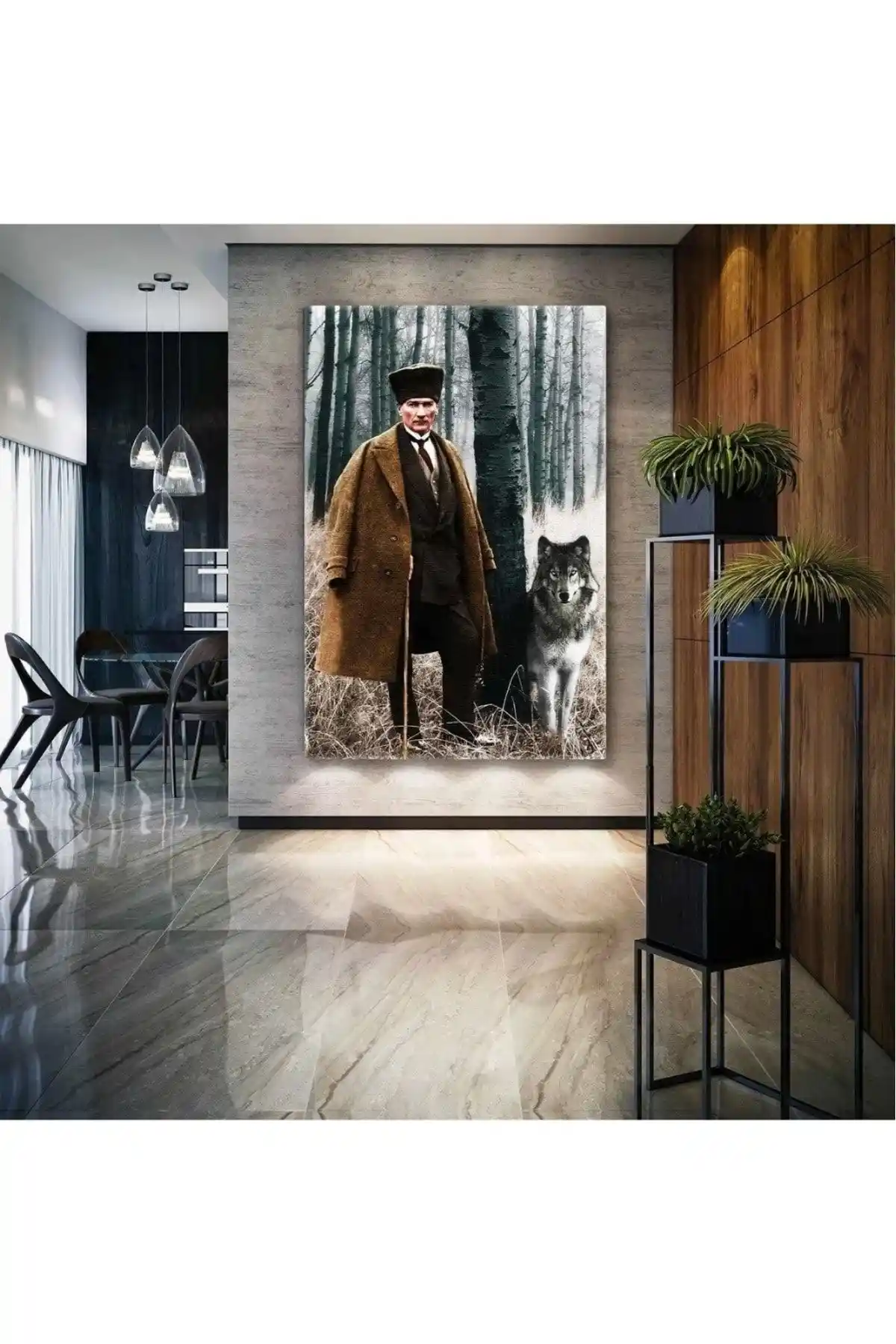 Mustafa Kemal Atatürk Portresi Modern Kanvas Tablo 60x90 cm Şık Dekoratif Sanat Eseri