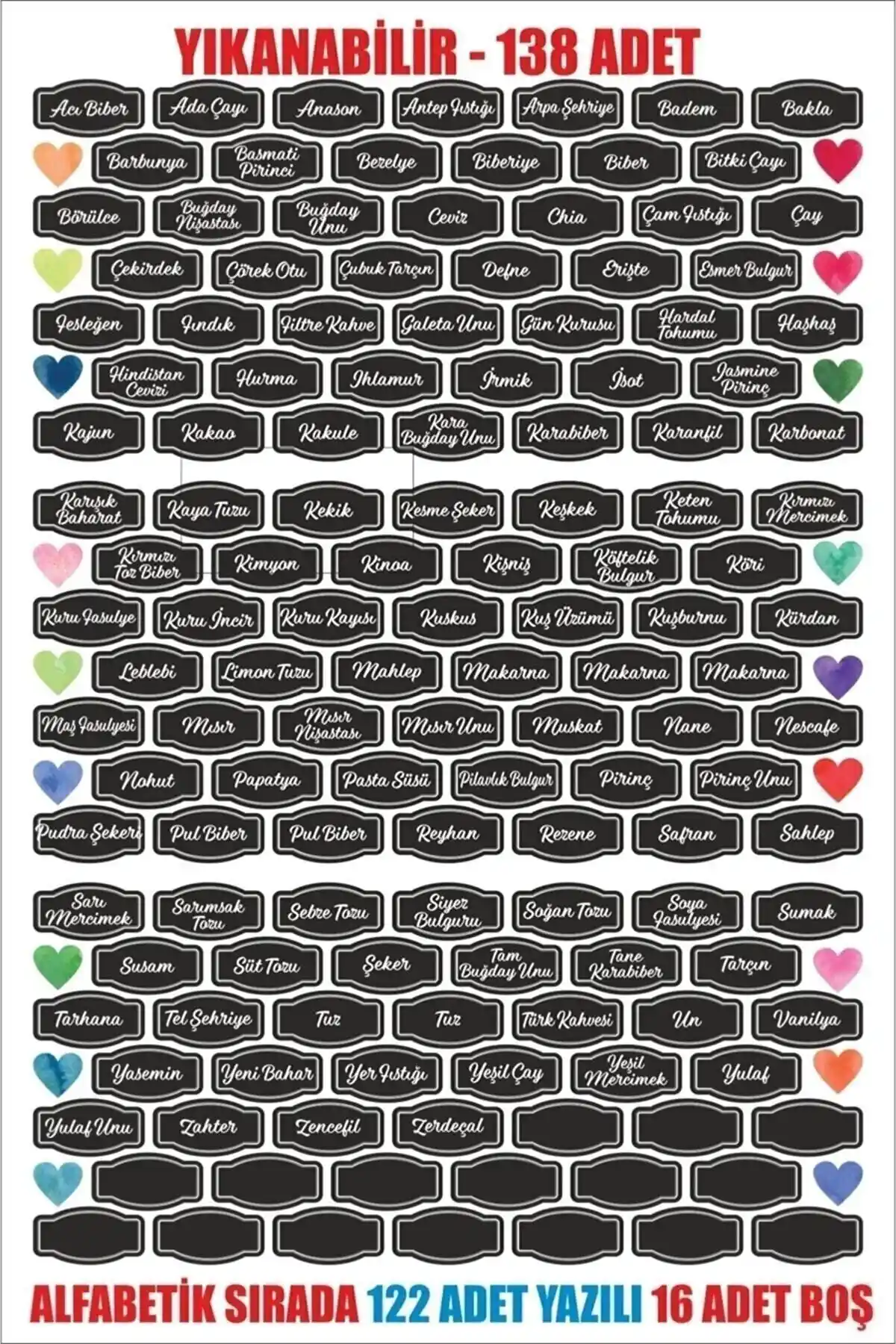 Mutfak ve Dekorasyon İçin Yenilikçi Baharat ve Kavanoz Etiketleri Ürün Özellikleri