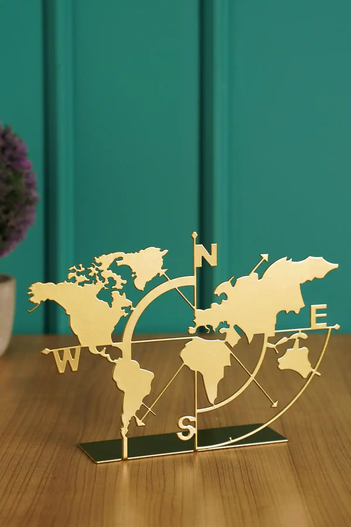 Muyika Metal Altın Renk Dünya Haritası Biblo Modern İç Mekan Dekorasyonu İçin