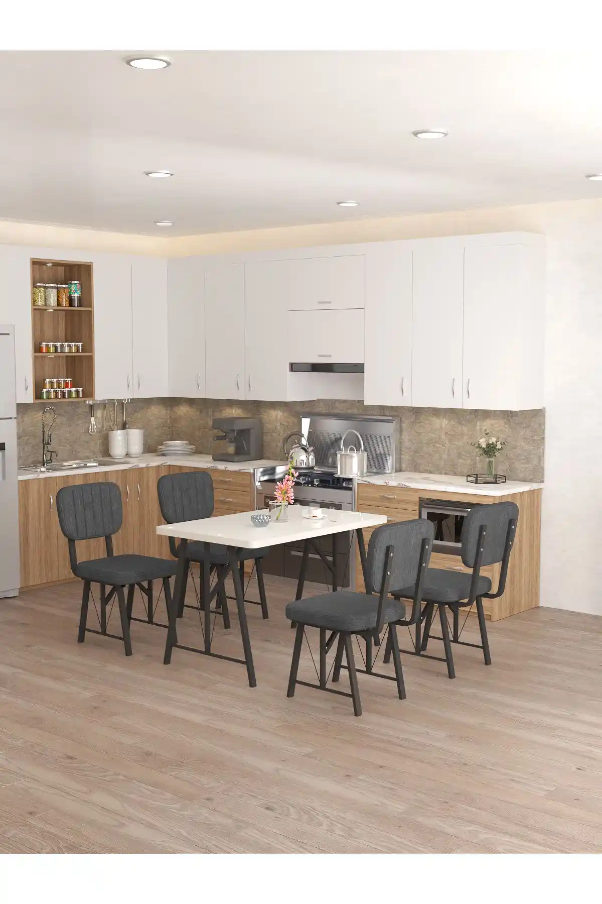 Mygusi Hayat 70x110 cm Sabit Beyaz Mutfak Masası ve Takımı: Modern ve Dayanıklı Tasarım