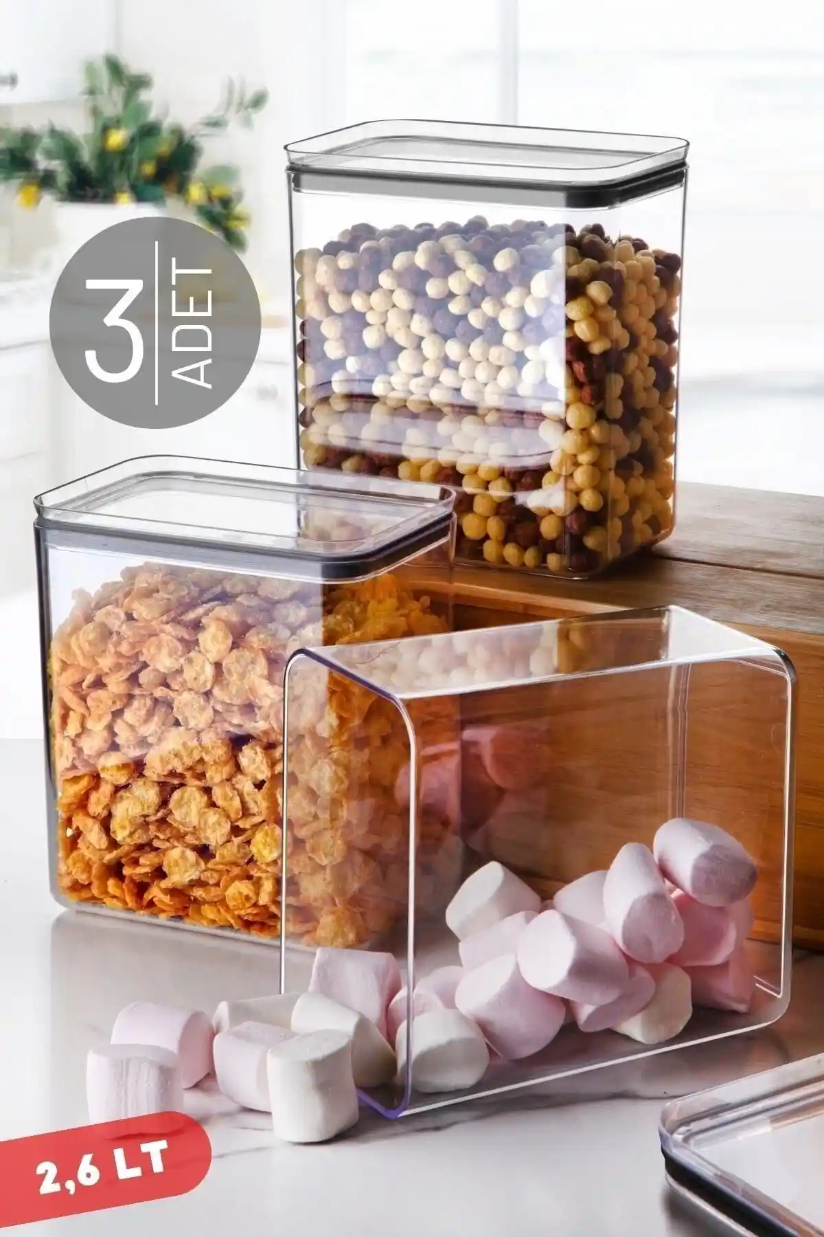 Nandy Home 2,60 Lt Dikdörtgen Contalı Saklama ve Erzak Kabı Seti Pratik ve Sağlam Çözüm