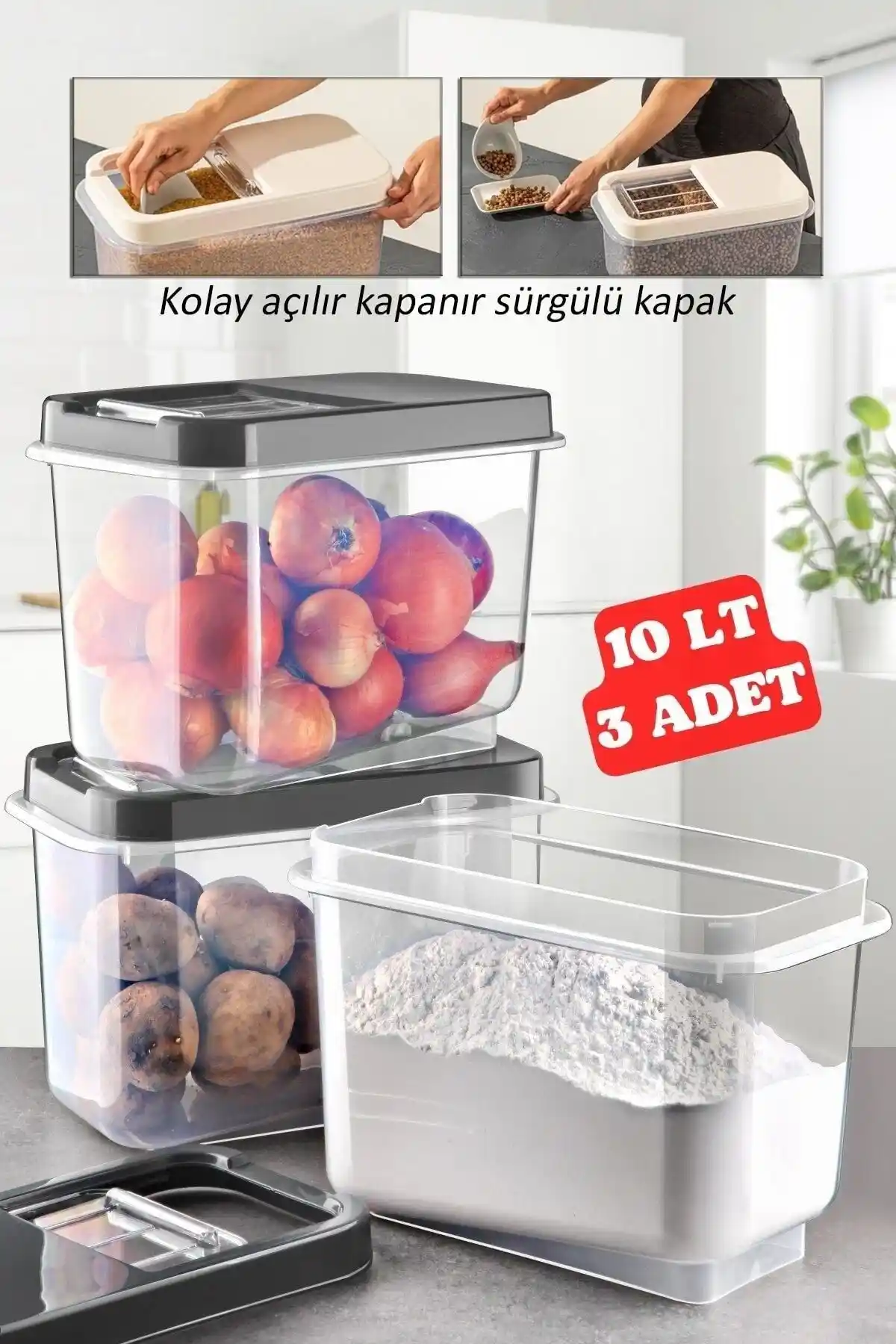 Nandy Home 3'lü 10 Lt Saklama Kabı Seti Gıda ve Ev Düzenleme İçin Uygun