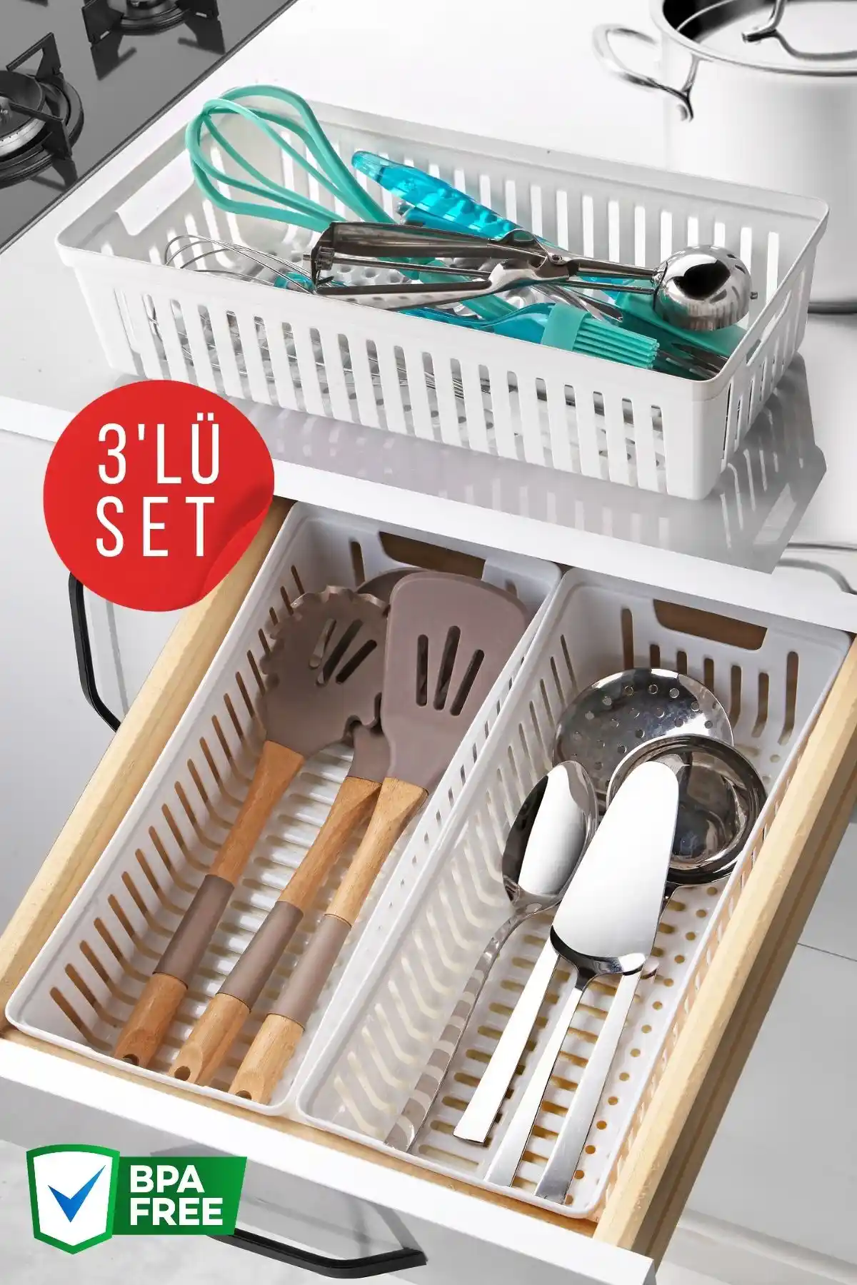 Nandy Home 3'lü Çekmeceli Organizer Setiyle Mutfak Düzeninizi Optimize Edin