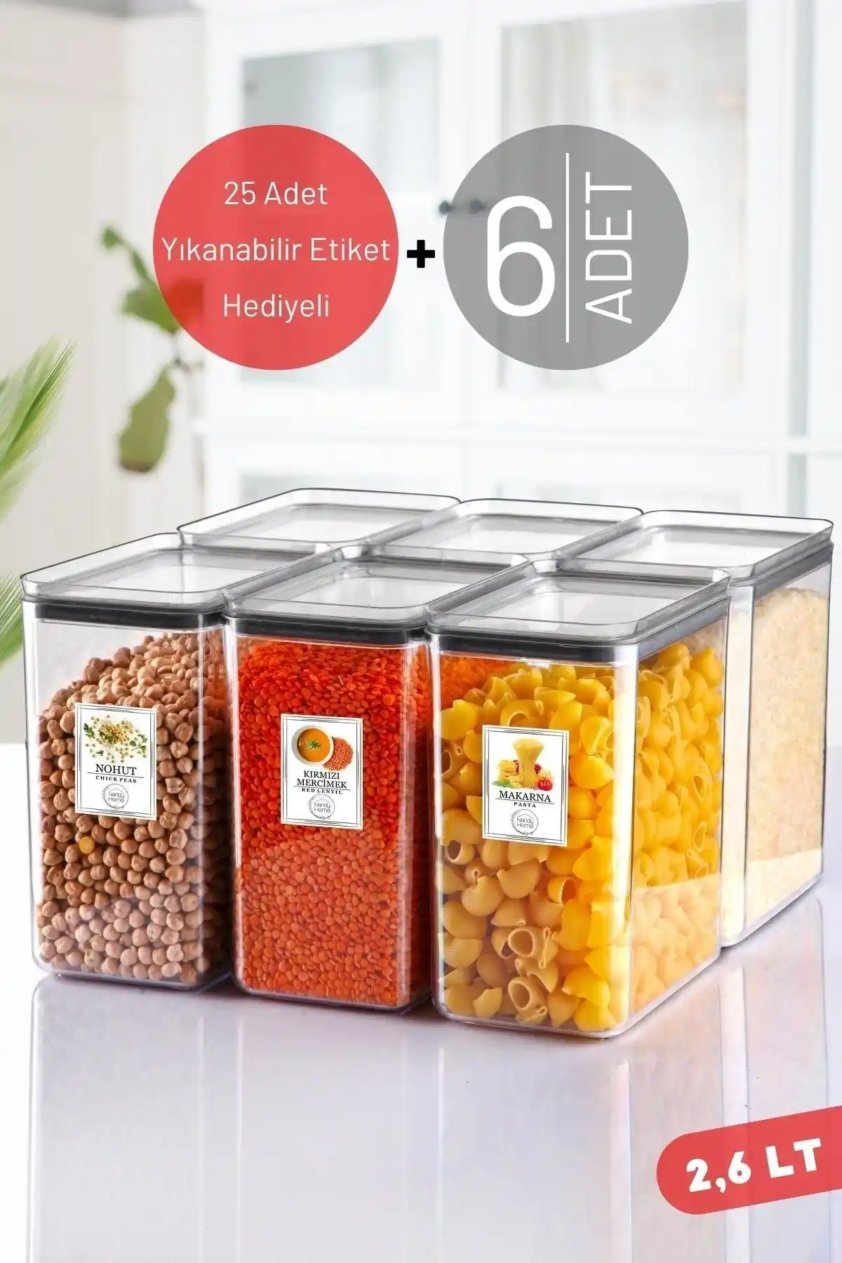 Nandy Home 6'lı 2,6 L Suya Dayanıklı Dikdörtgen Gıda Saklama Kabı Seti