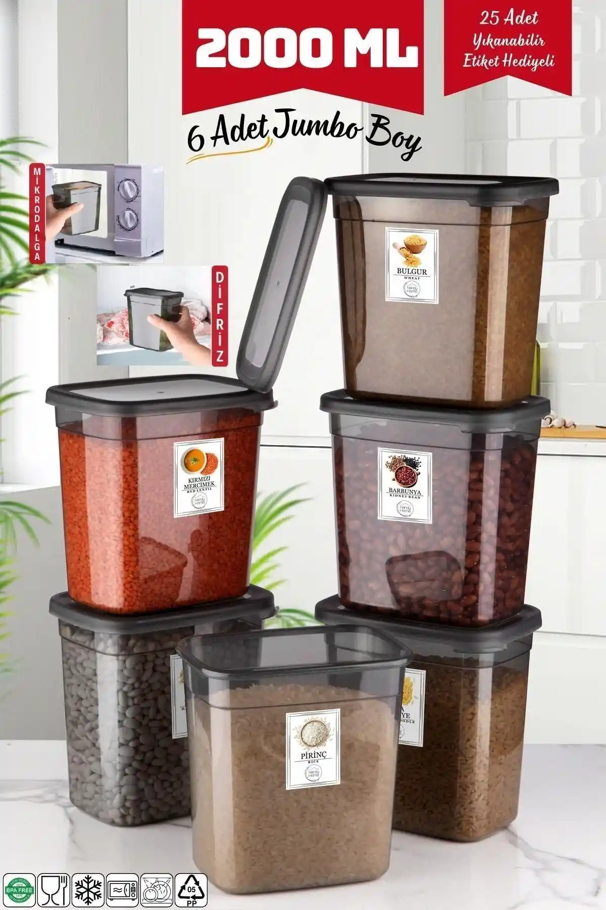 Nandy Home 6'lı Jumbo Boy Dikdörtgen Saklama Kabı Seti Gıda Güvenli ve Dayanıklı