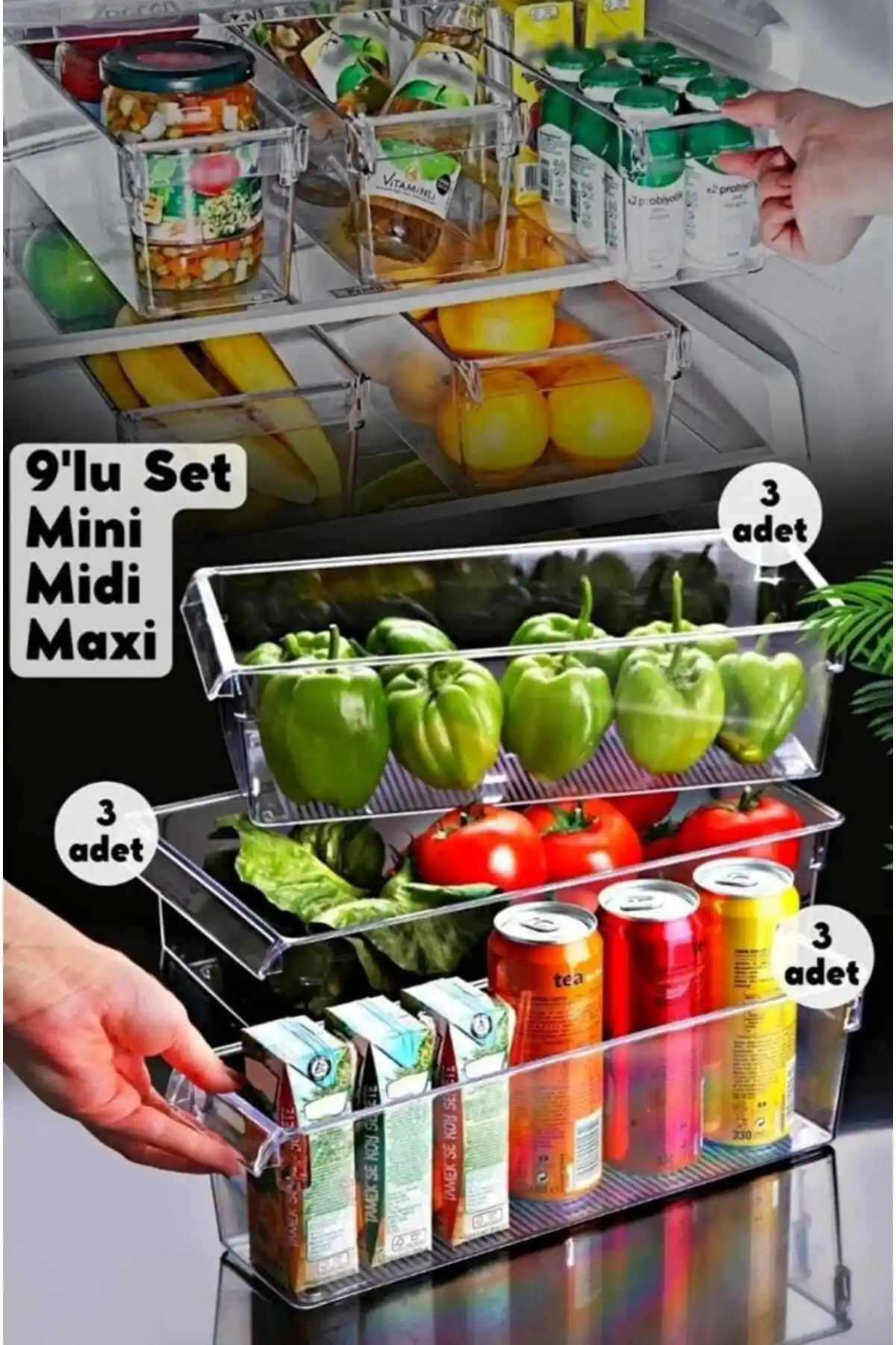 Nandy Home 9'lu Şeffaf Akrilik Dolap ve Buzdolabı İç Organize Seti