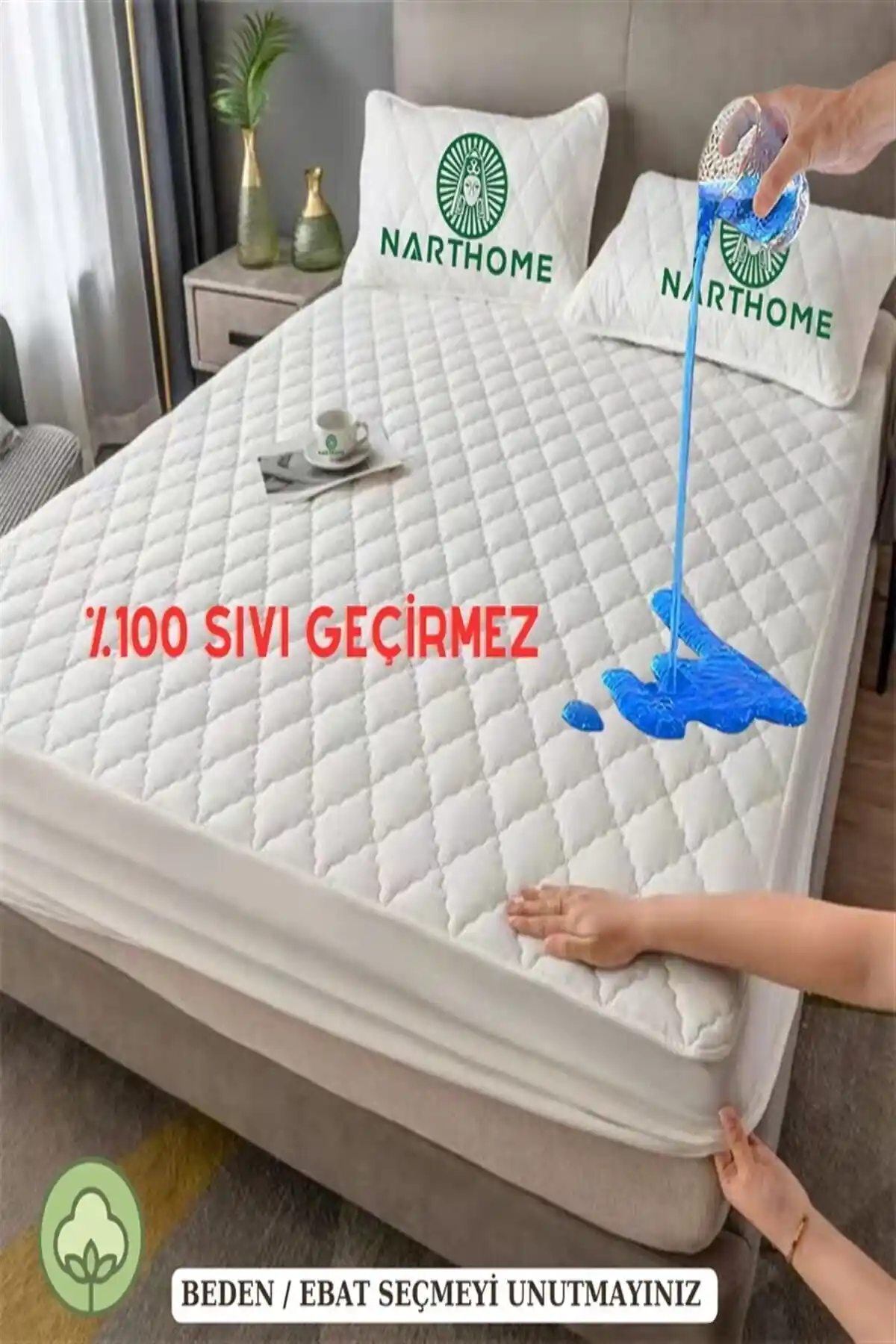 Nart Home Kapitone Fitted Su Sıvı Geçirmez Pamuk Yatak Koruyucu Alezi 90x200 cm