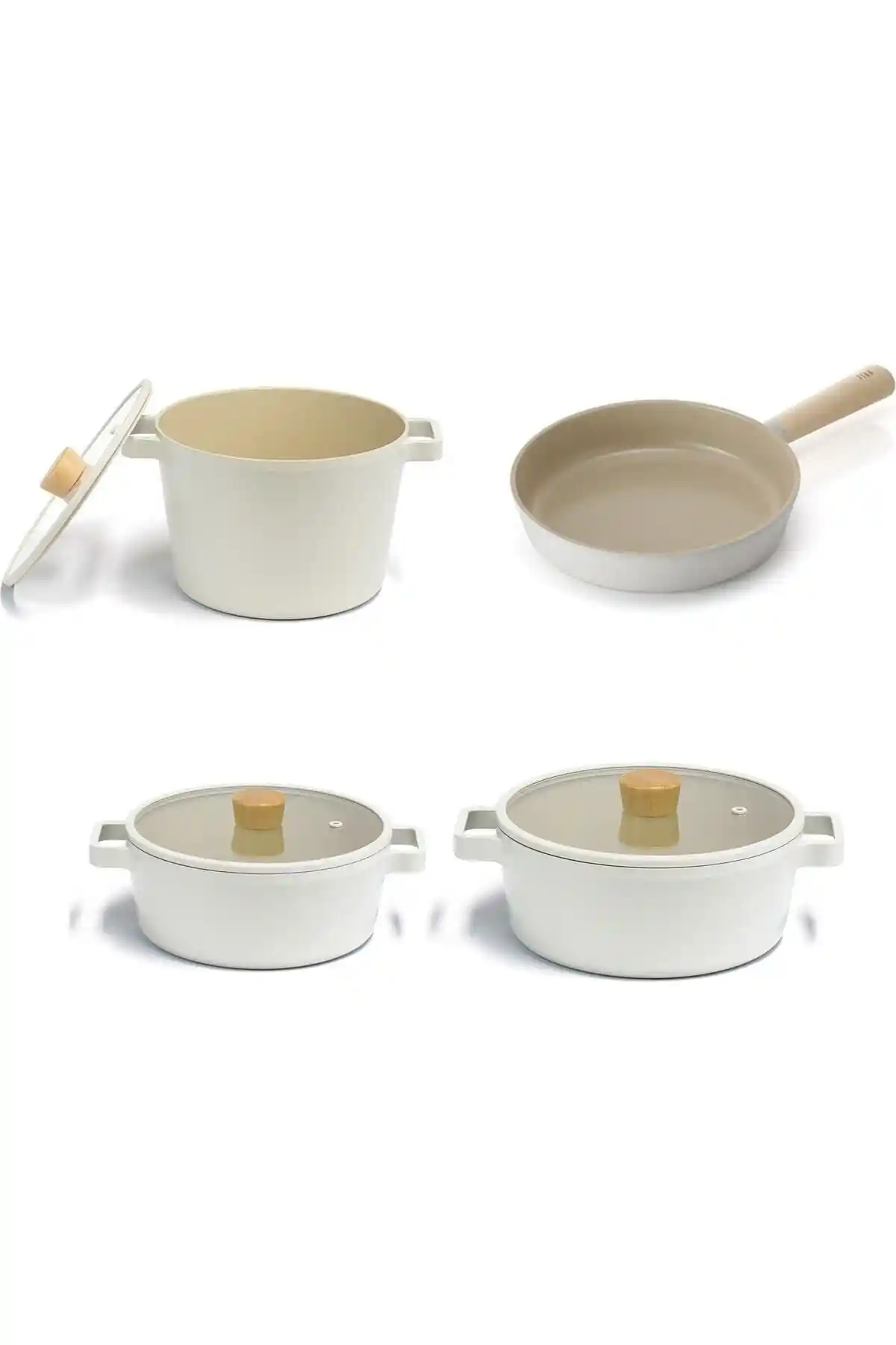 NEOFLAM Fika Bej Renkli 7 Parça Tencere ve Tava Seti Yüksek Kalite ve Şıklık Sunar