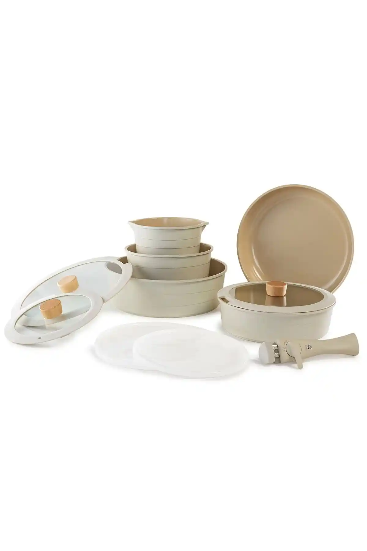 Neoflam Midas Bej 11 Parça Indüksiyon Uyumlu Seramik Kaplama Tencere Seti