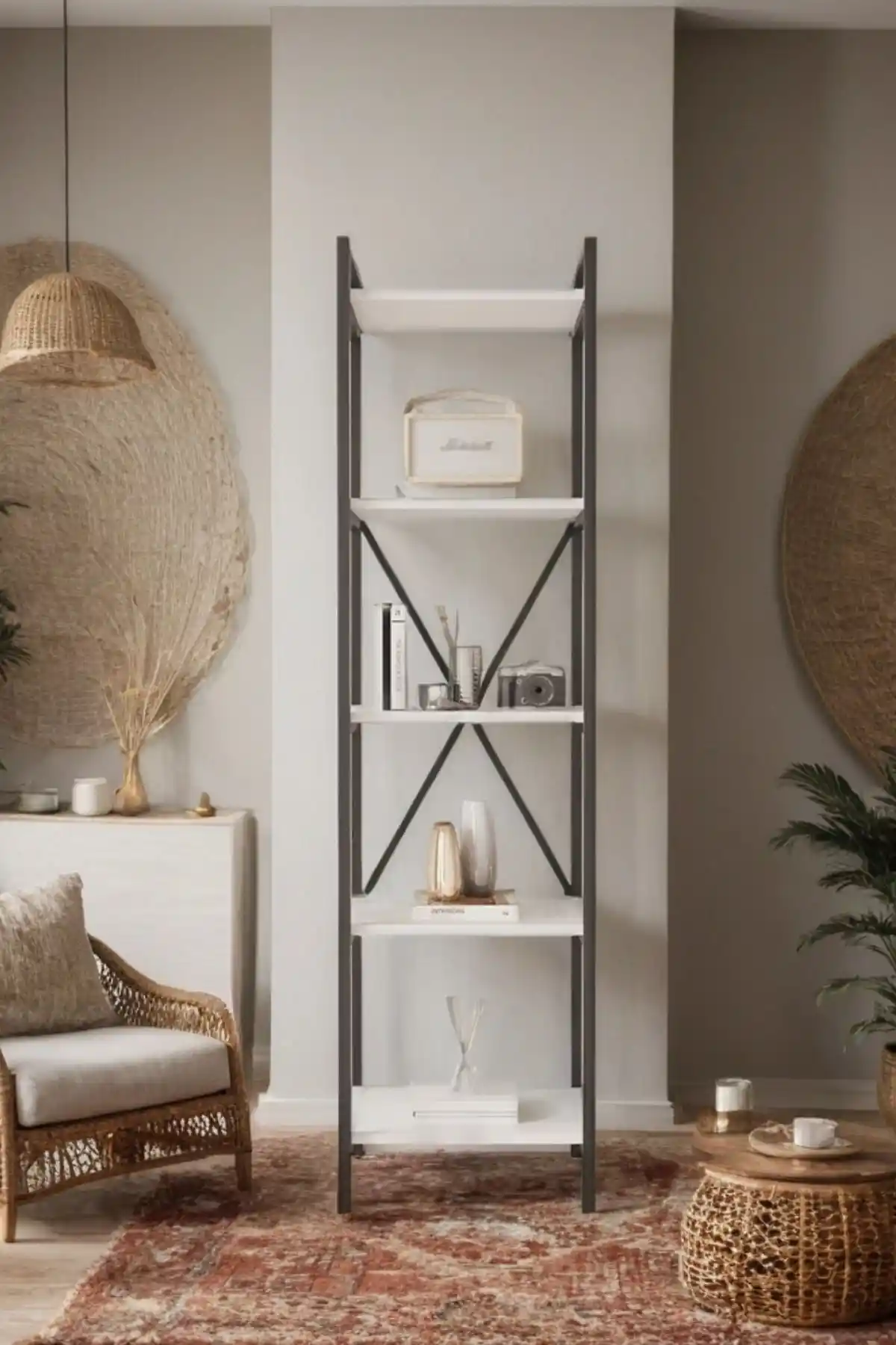 Nilamu Beyaz 45 Cm Metal Aksamlı Kitaplık Modern ve Fonksiyonel Depolama Çözümü