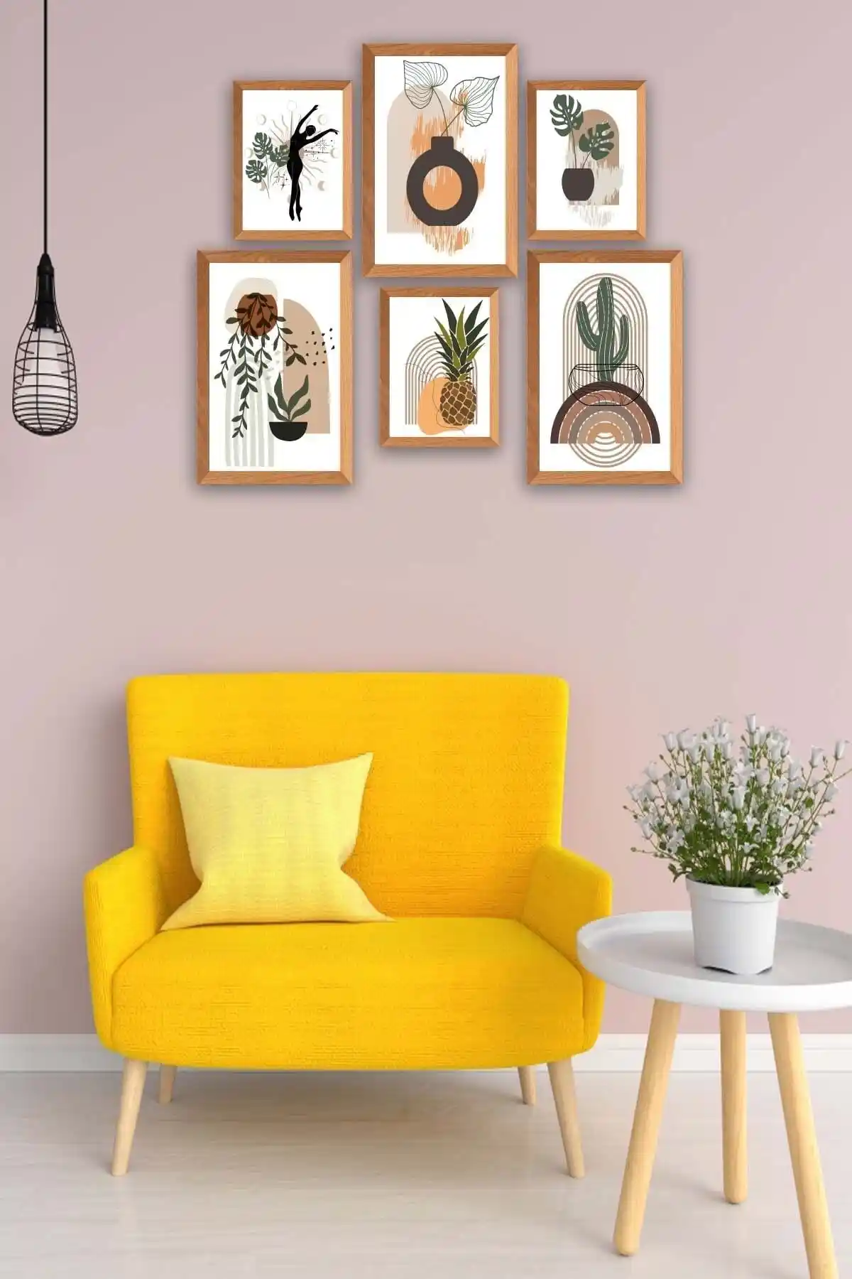 no77decor Bohem Tarzda 6 Parçalık Sanatsal MDF Tablo Seti Modern İç Mekan Dekoru