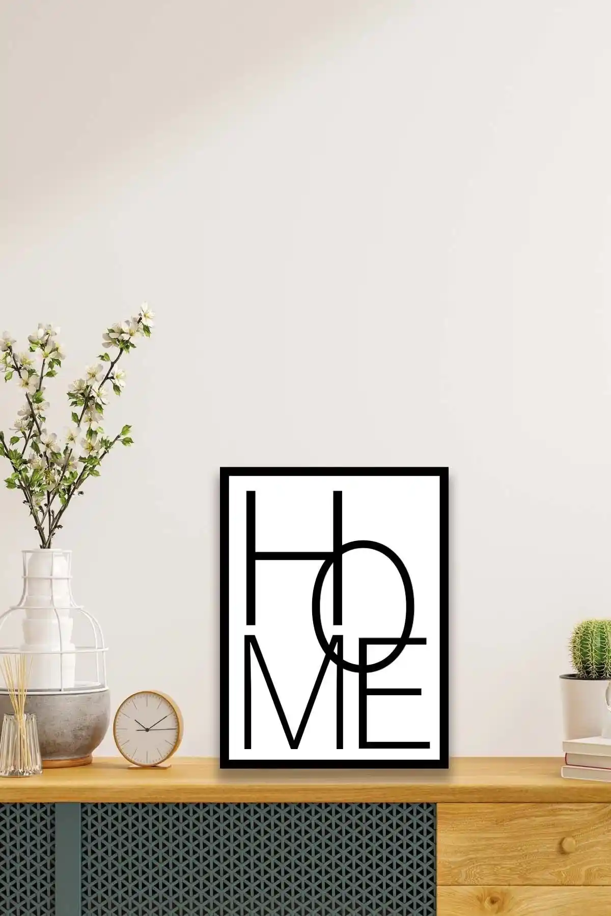 no77decor Home Yazısı MDF Tablo Seti Siyah Çerçeve Görünümlü UV Baskı Modern Dekorasyon