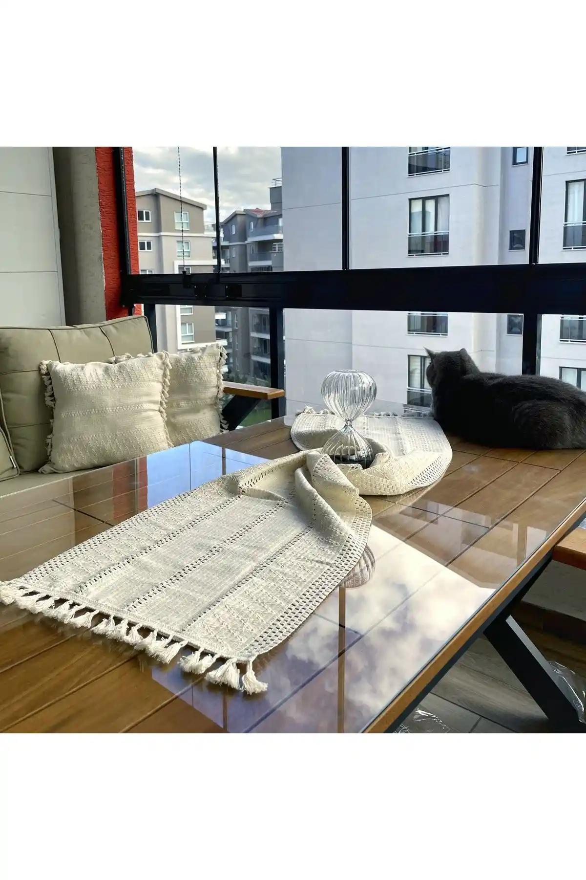 Nonamino Pamuklu Şal Motif Dantel Örgü Runner Ev Dekorasyonu İçin Uygun