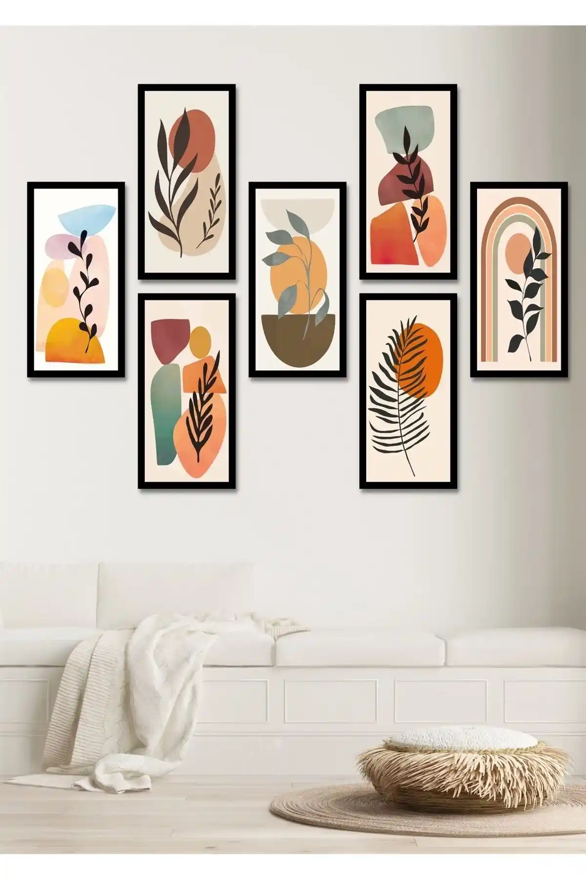 NT Handmade 7 Parça Bohem Yapraklar Duvar Dekoru Modern ve Renkli Tasarım