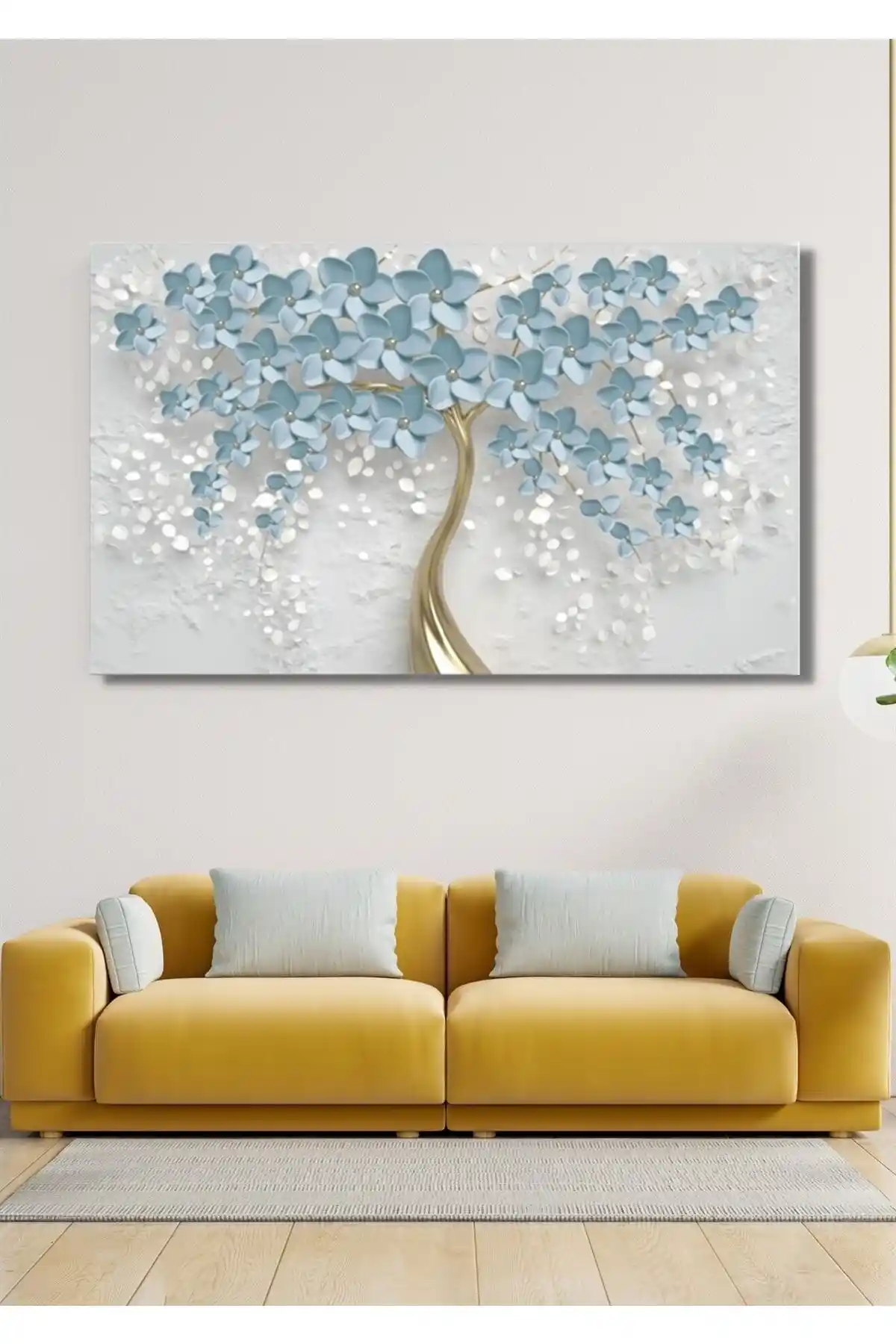 NT Handmade Mavi Yapraklar Kanvas Tablo 70x100cm Estetik ve Canlı Dekoratif Sanat Eseri