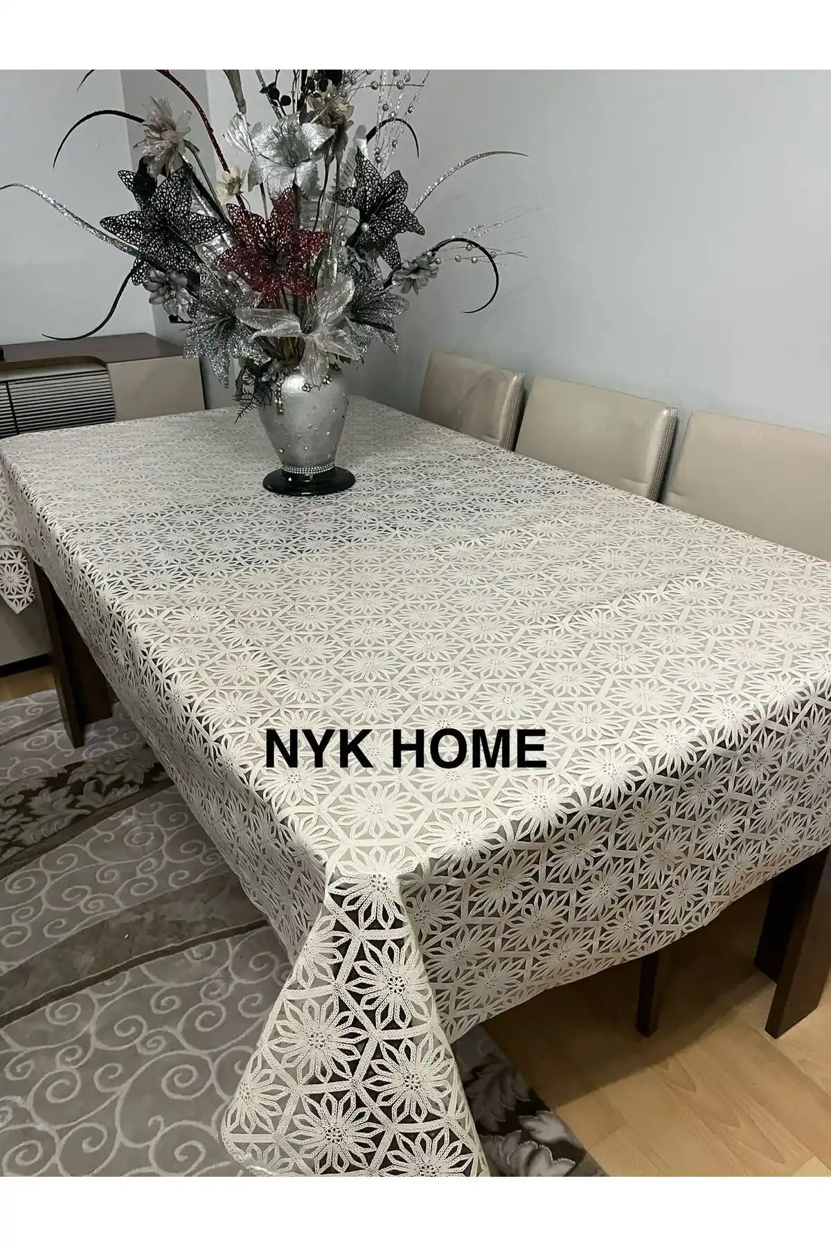 NYK HOME Lüks PVC Silinebilir Masa Örtüsü Bej Renk Modern ve Şık Tasarım