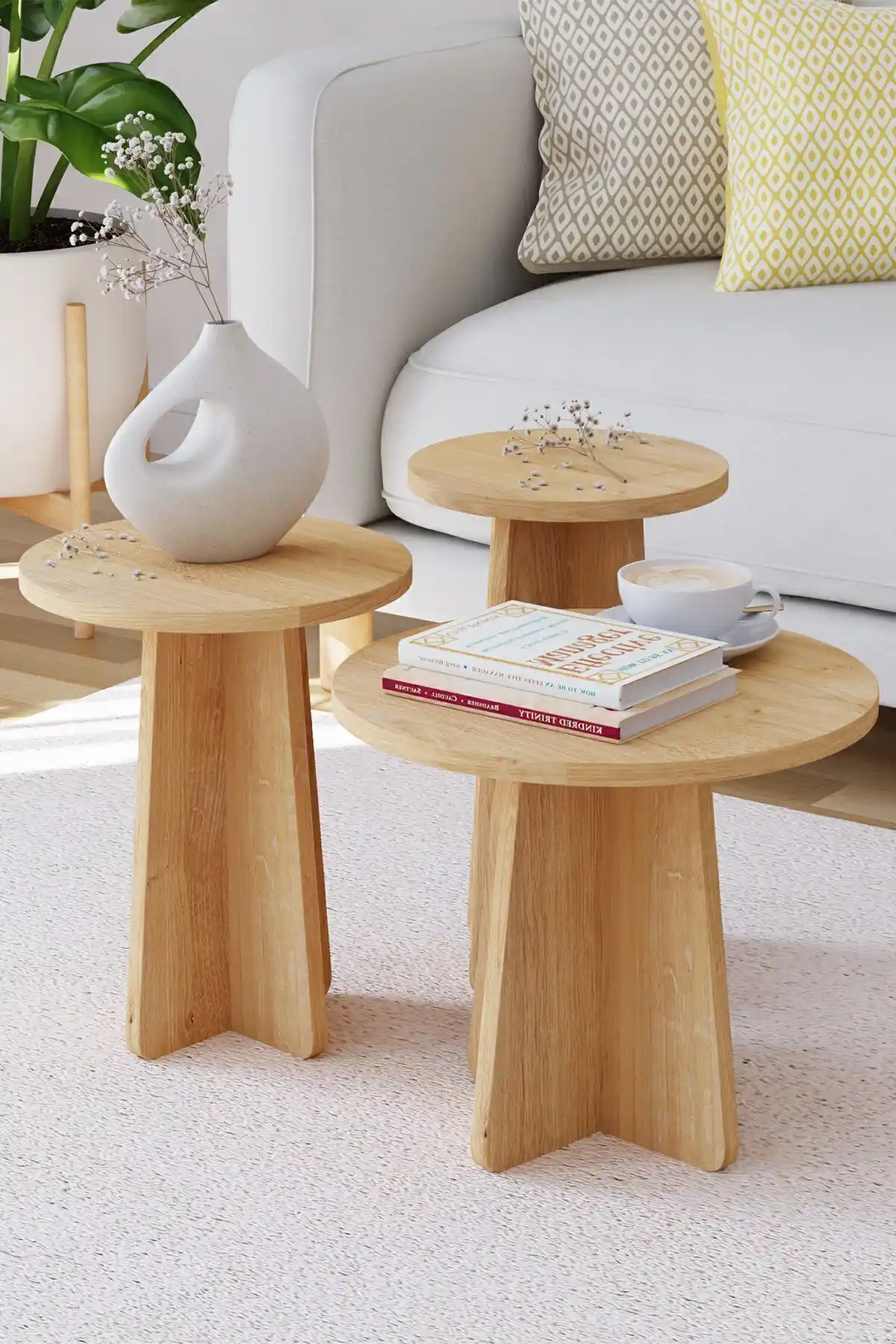 OBİ Atölye Mantar 3'lü Zigon Sehpa Seti Modern ve Şık Dekoratif Çözüm