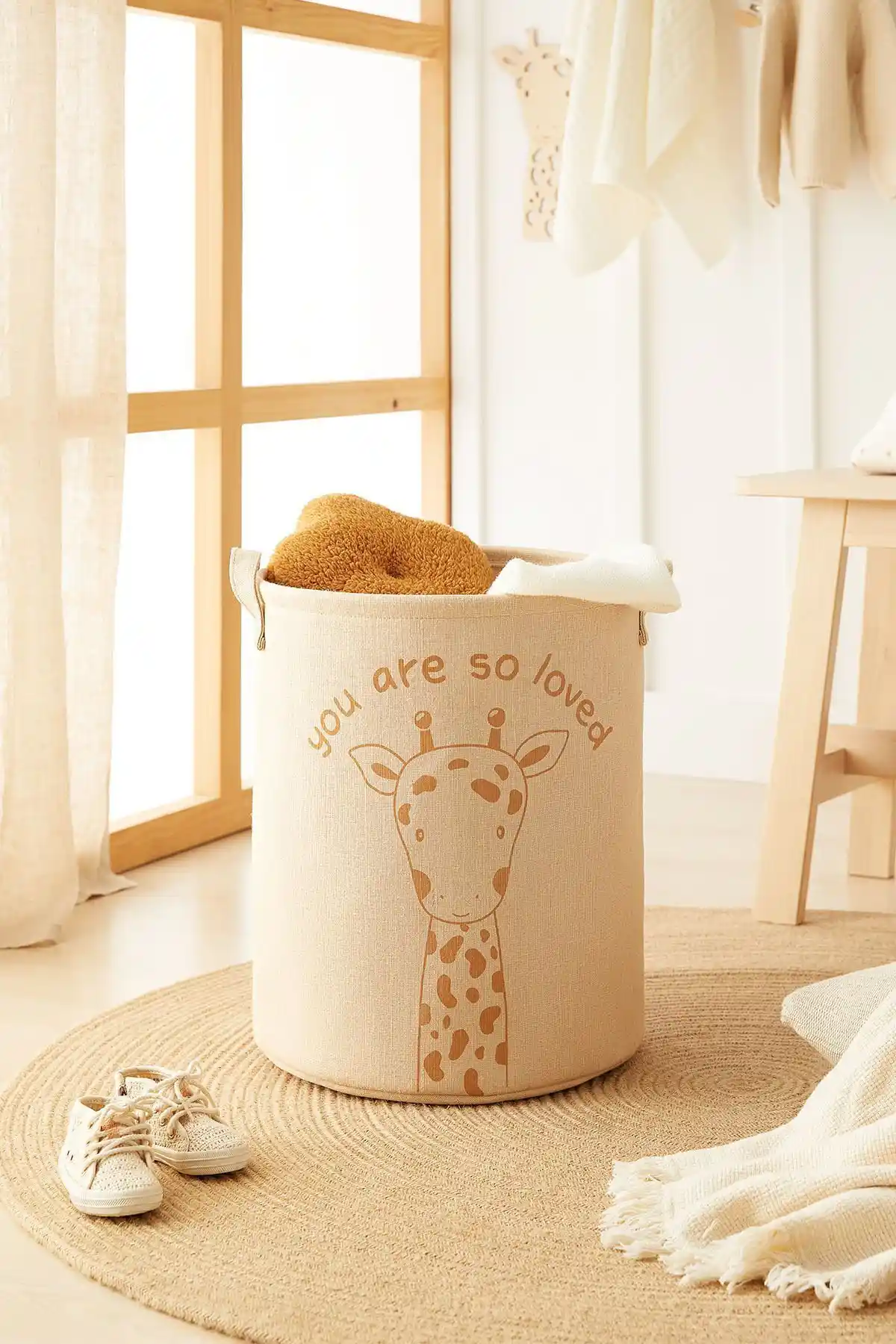 Ocean Home Textile Doğal Çocuk Odası Sevimli Zürafa Jüt Keten Kumaş Oyuncak Sepeti