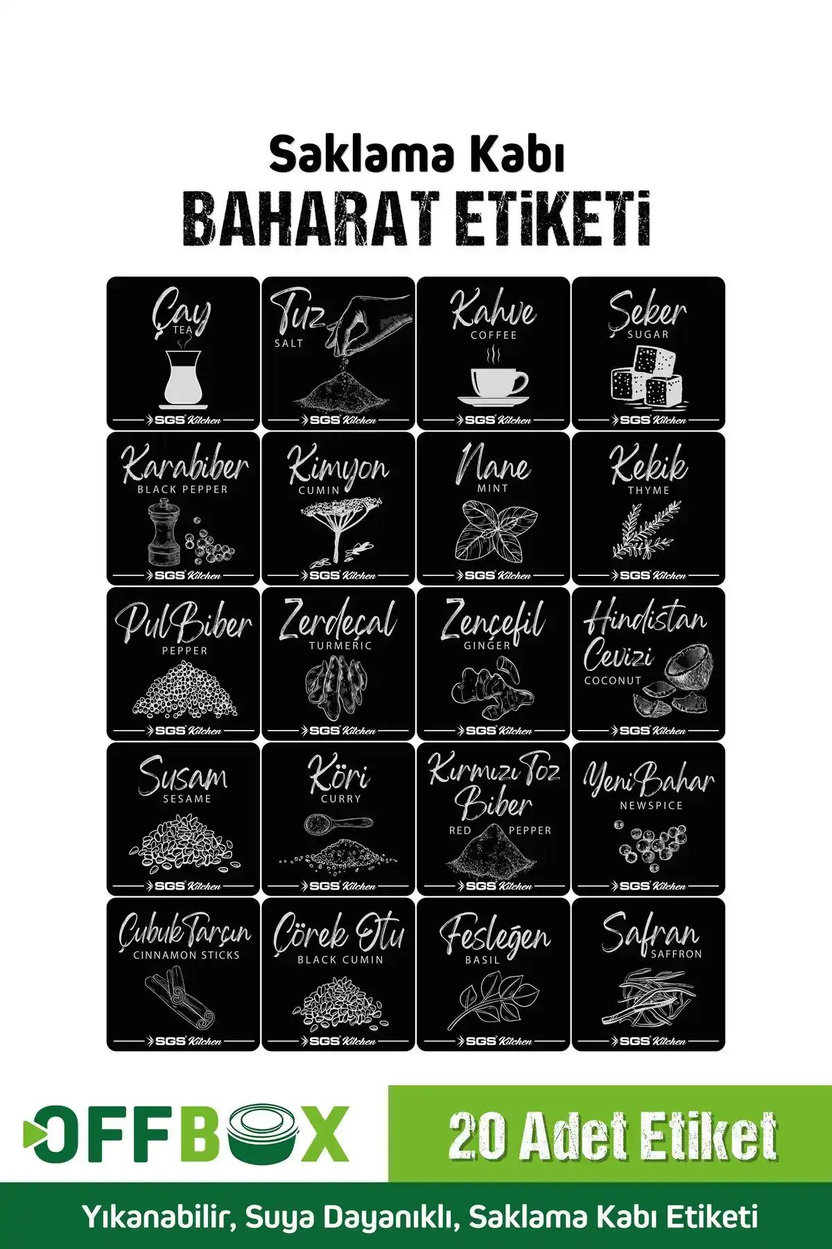 OFFBOX 20 Li Baharat Etiket Seti: Dayanıklı ve Pratik Mutfak Düzenleme Çözümü