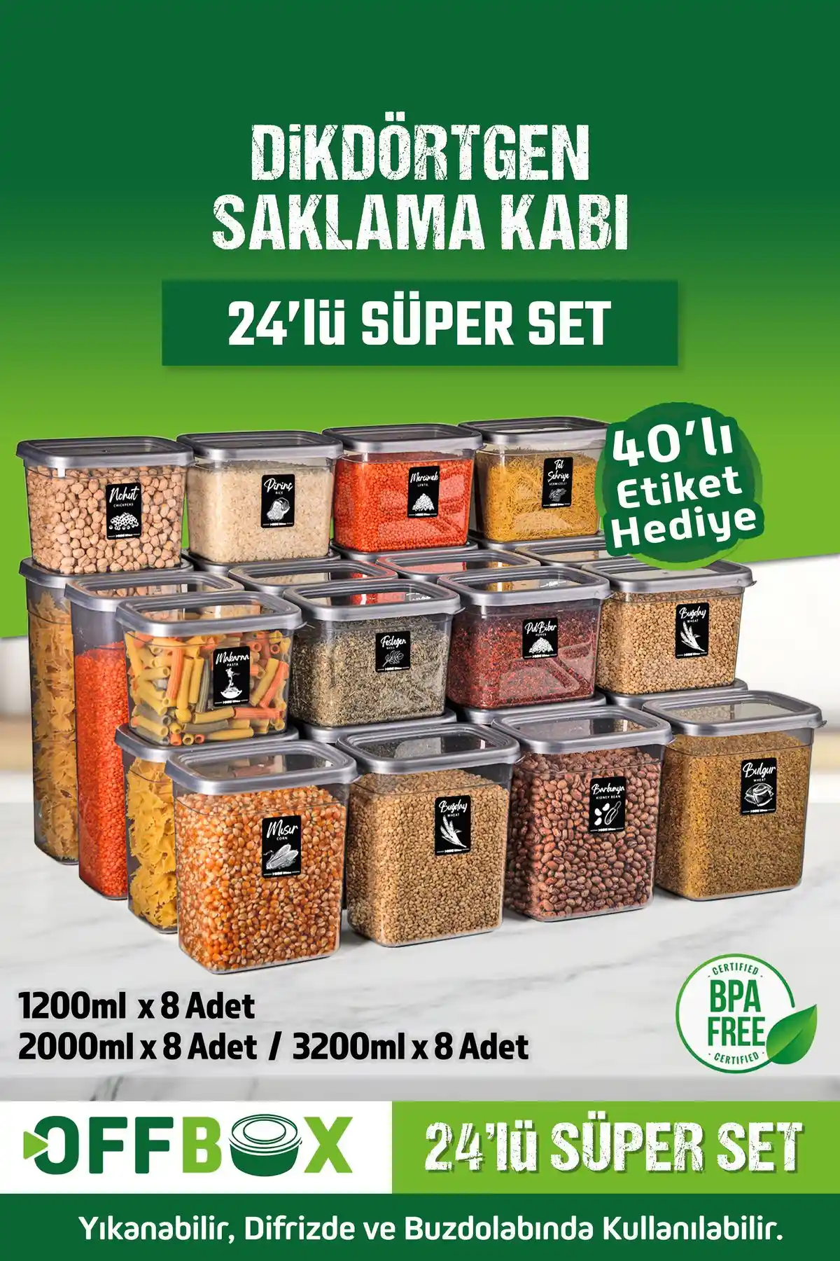 Offbox 24 Parça Dikdörtgen Gıda Saklama Kabı Seti Dayanıklı ve Pratik Kullanım