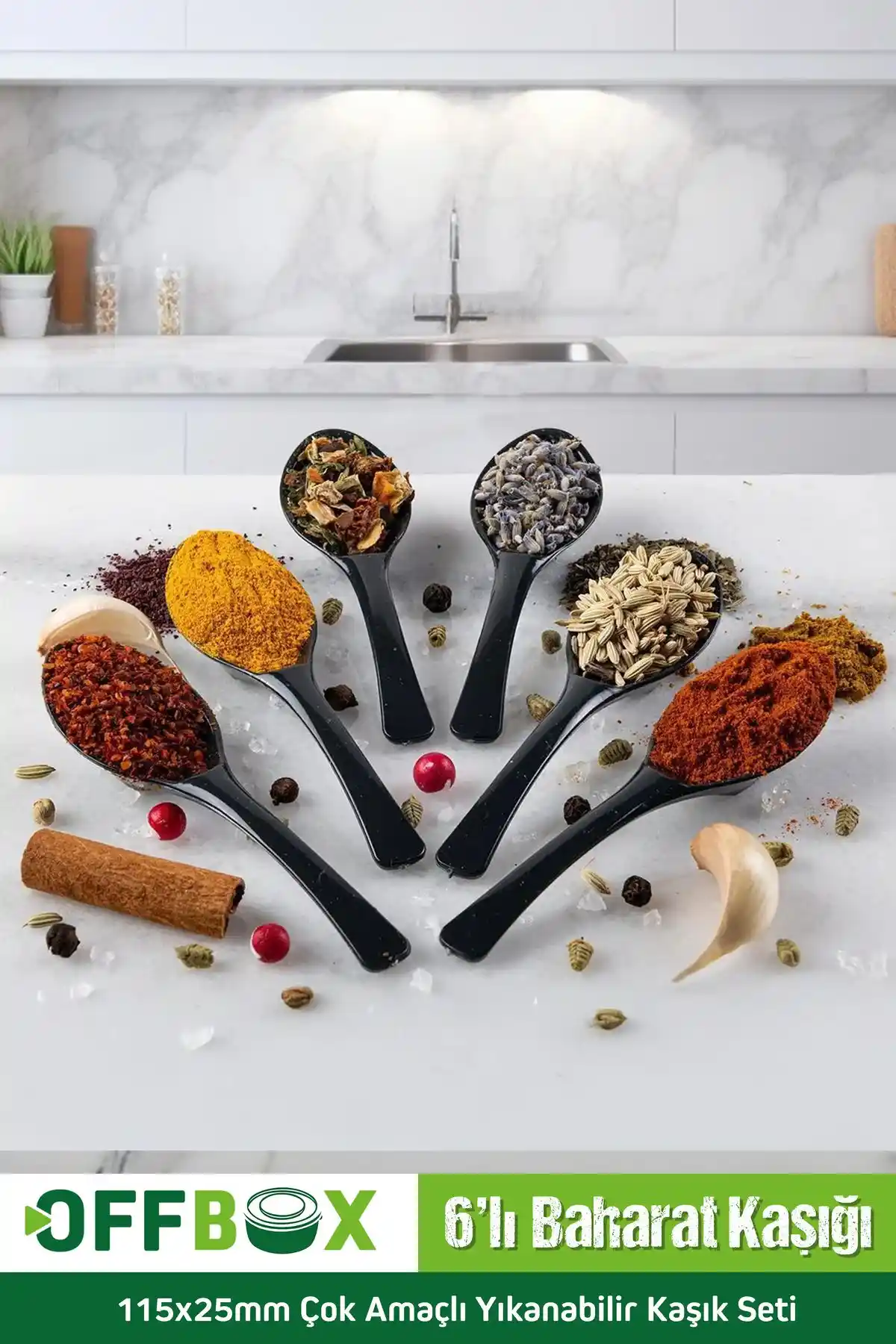 OFFBOX 6 Adet Baharat Kaşığı Seti Gıda Güvenli Plastik Tasarım ve Uzun Garanti ile