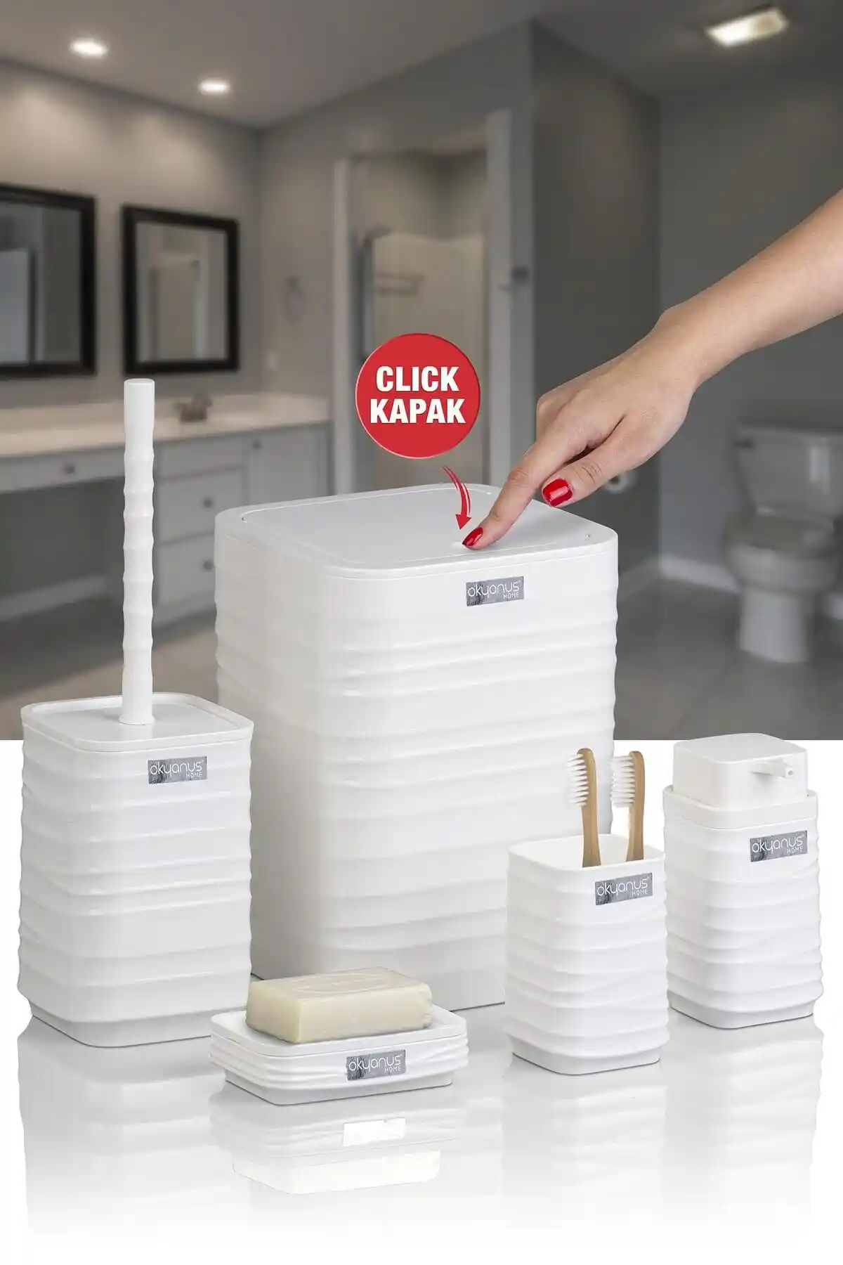 Okyanus Home Luna Beyaz Kare 5'li Banyo Seti: Modern ve Şık Tasarım ile Pratik Kullanım