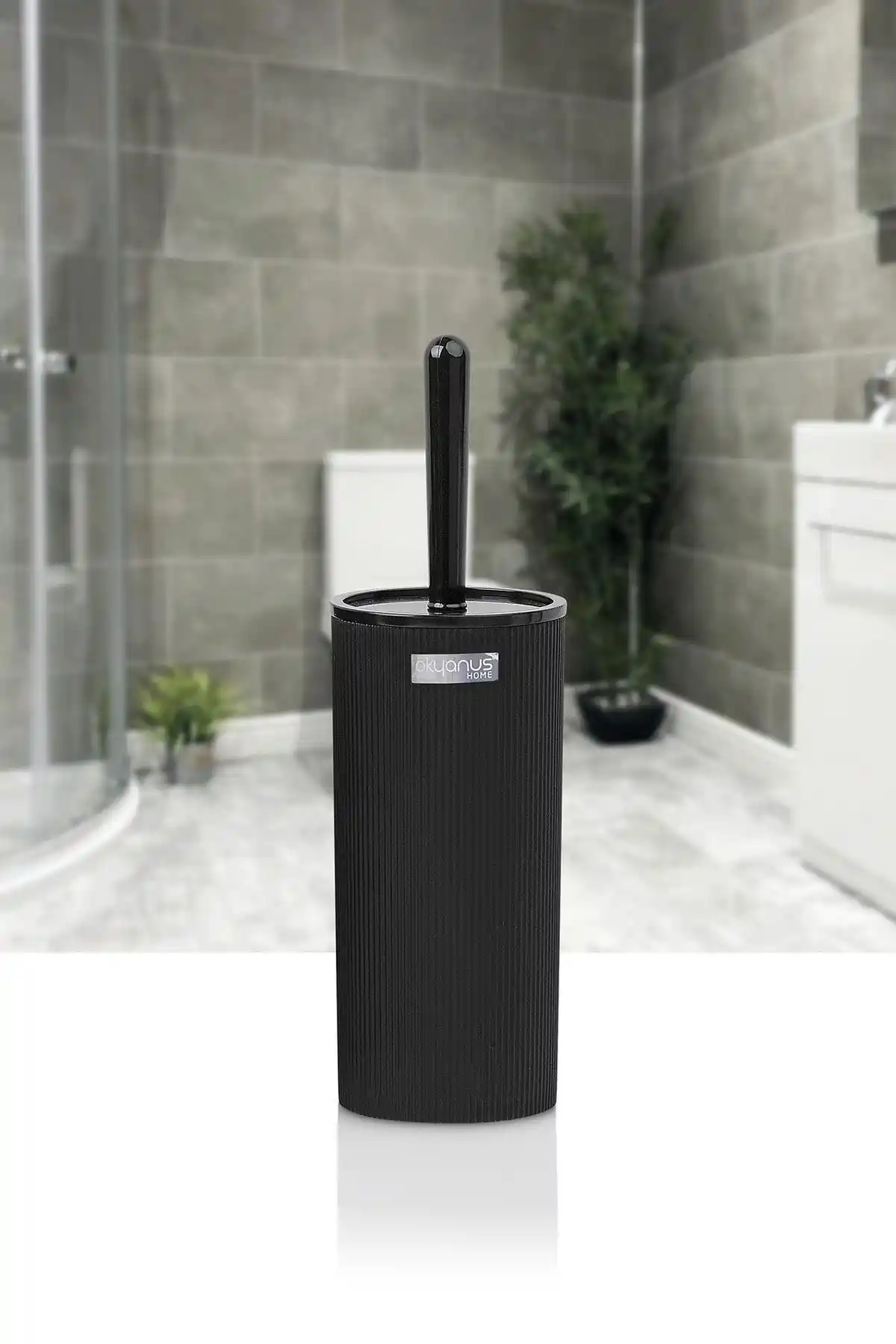 Okyanus Home Mina Siyah Çizgili WC Fırçalık: Modern ve Dayanıklı Banyo Aksesuarı