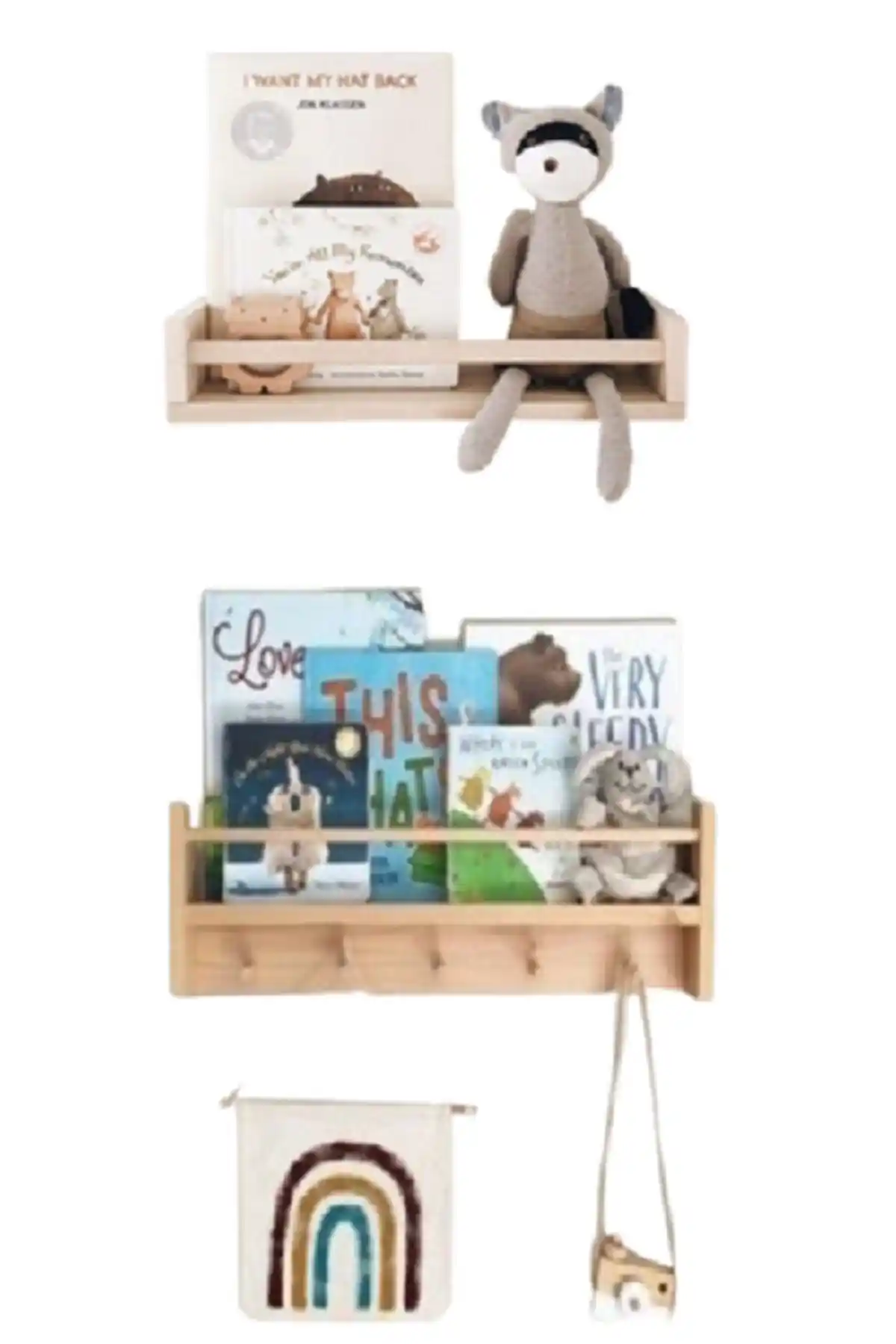 OlcayAksesuar Doğal Ahşap Montessori Çocuk Odası Askılık ve Rafı - Dayanıklı ve Estetik Tasarım