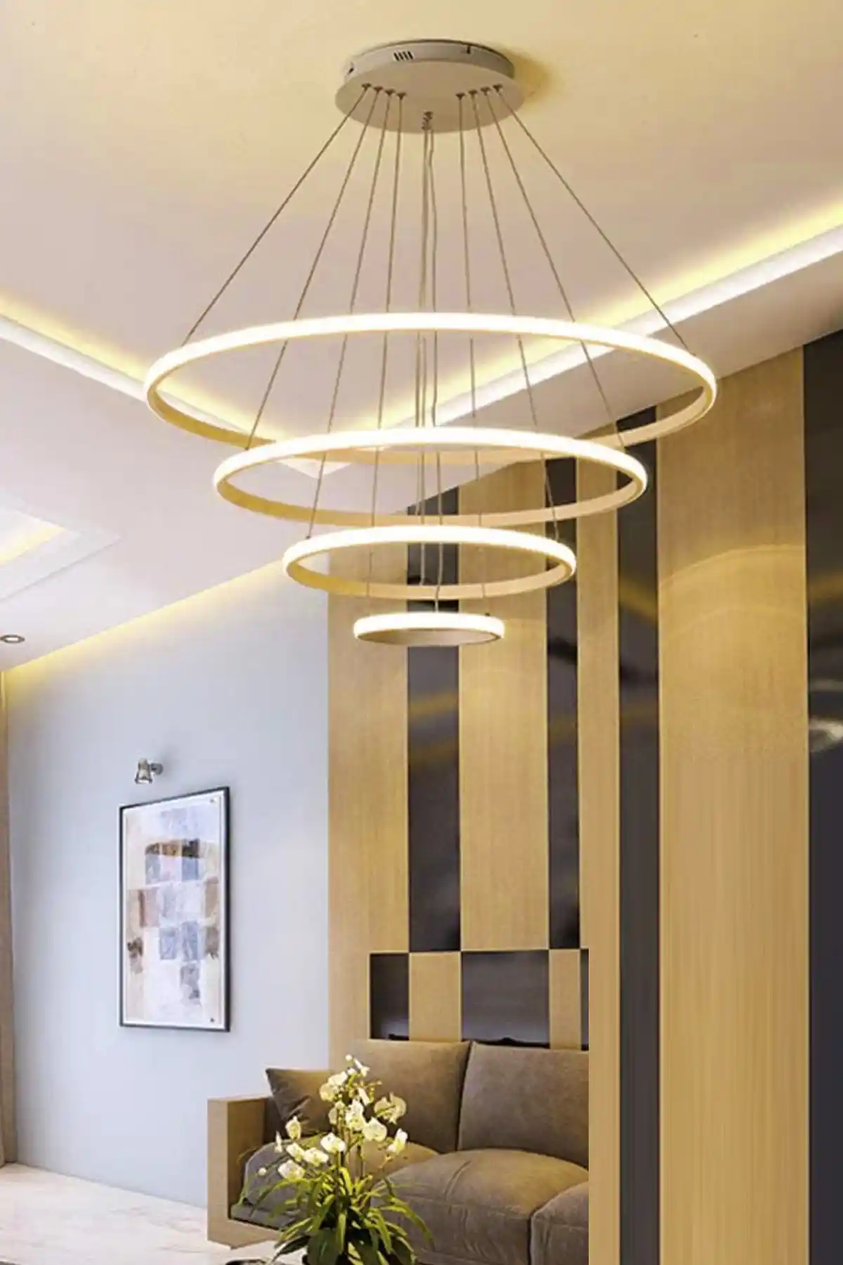 Ömür Avize Alex Gold Kasa Beyaz Ledli 4'lü Modern Aydınlatma Çözümü