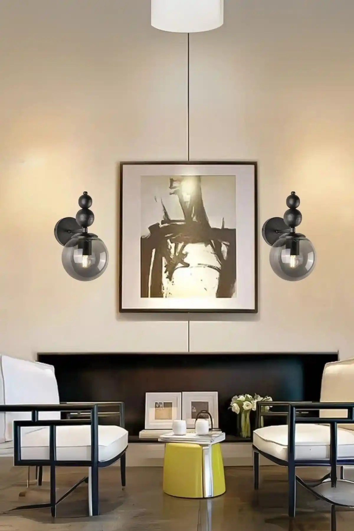 Ömür Avize Bolivia 2li Siyah Kasa Fume Camlı Duvar Aplik Modern İç Mekan Tasarımı