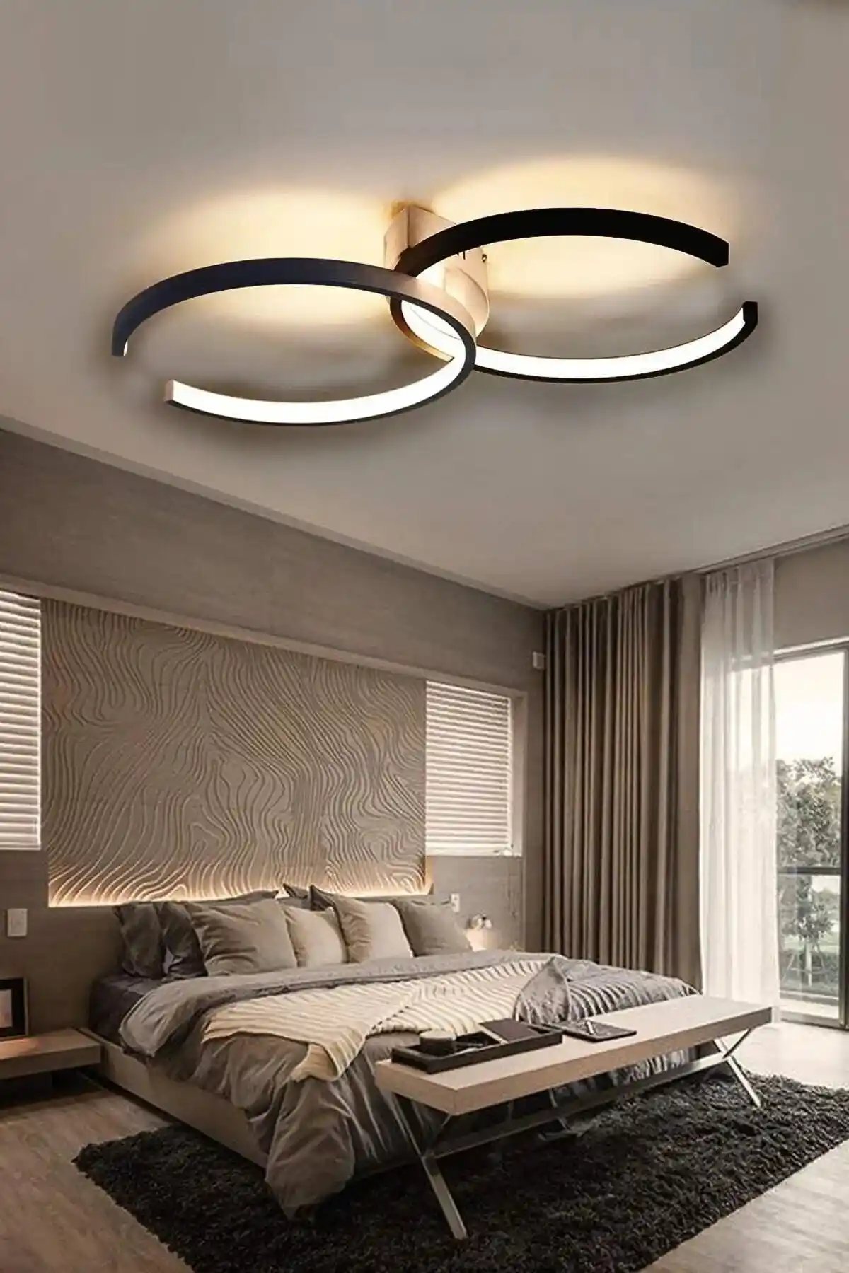 Ömür Avize Chance Siyah Kasa Beyaz LEDli İkili Avize Modern ve Enerji Verimli Tasarım